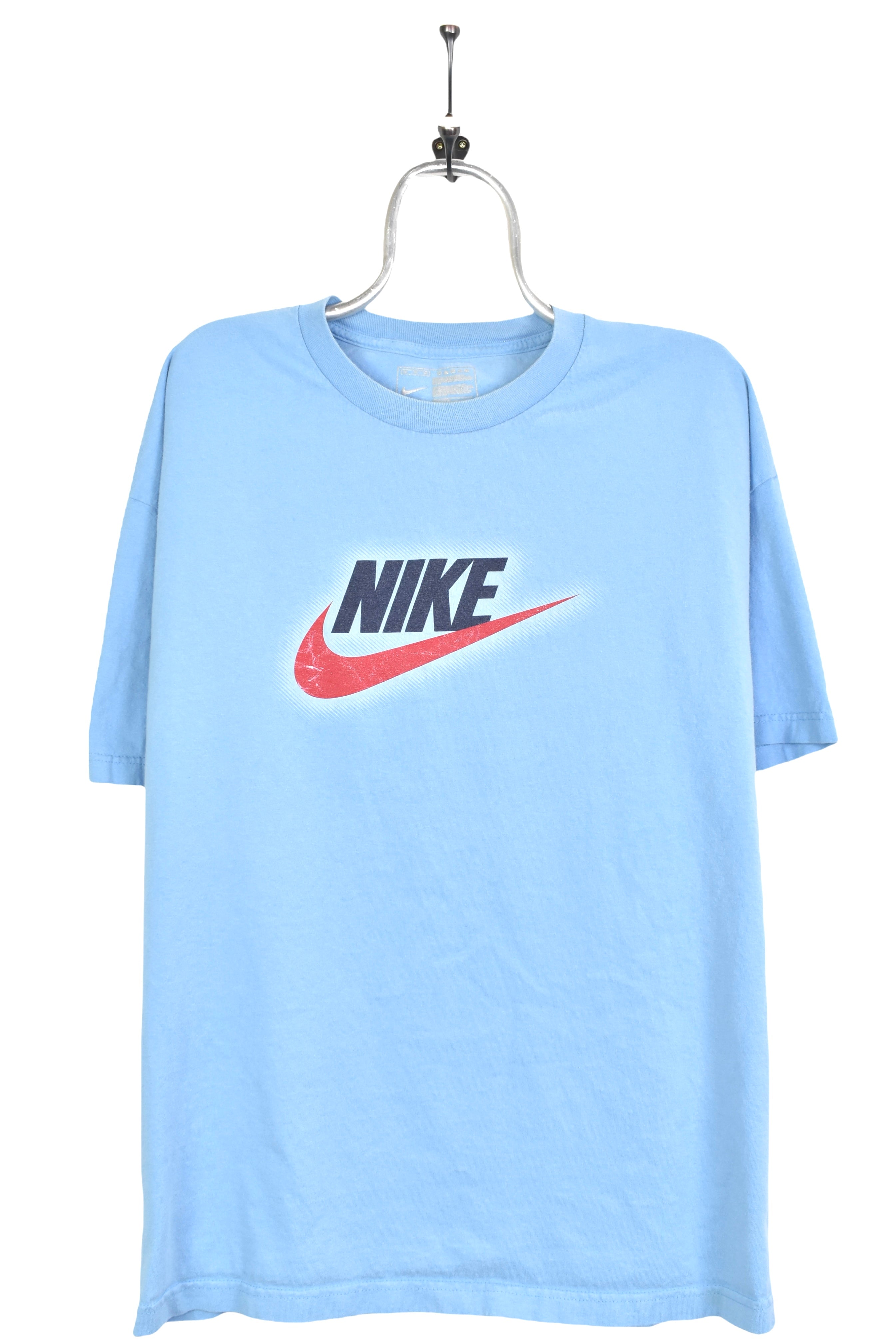 Vintage Nike shirt, big logo swoosh graphic tee - XL. light blue NIKE