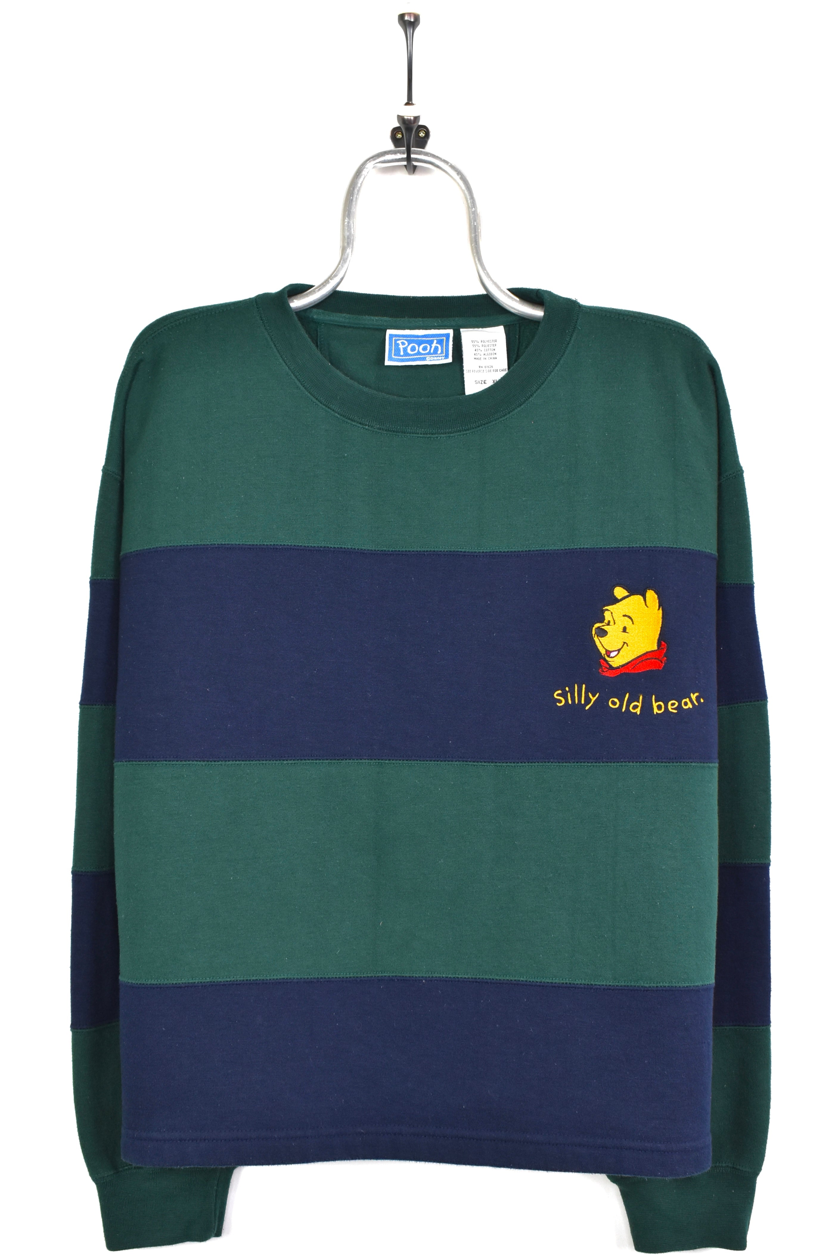 Vintage Women's Disney sweatshirt, Winnie the Pooh embroidered crewneck - XL, striped DISNEY / CARTOON