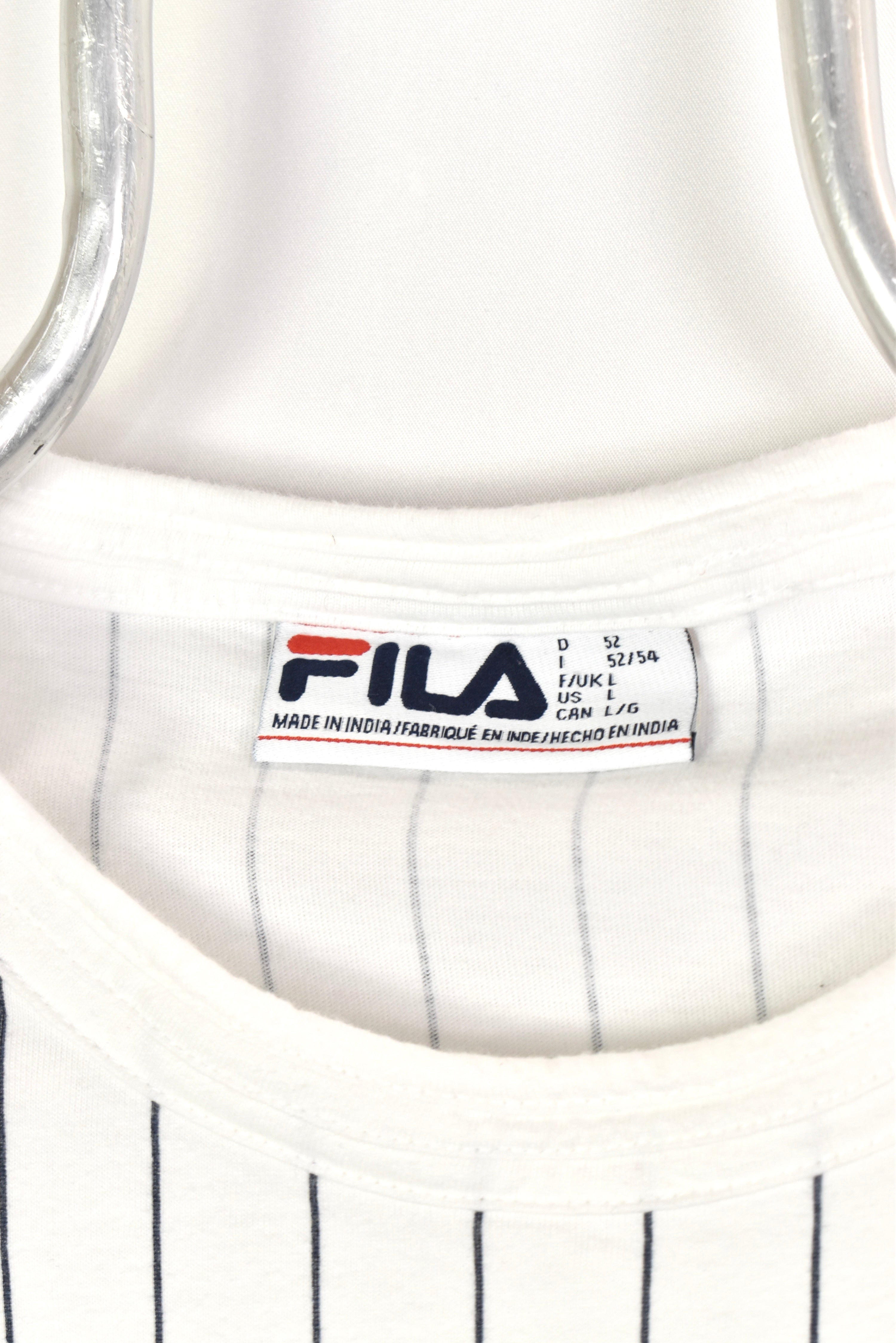 Vintage Fila shirt, short sleeve striped tee - medium, white FILA