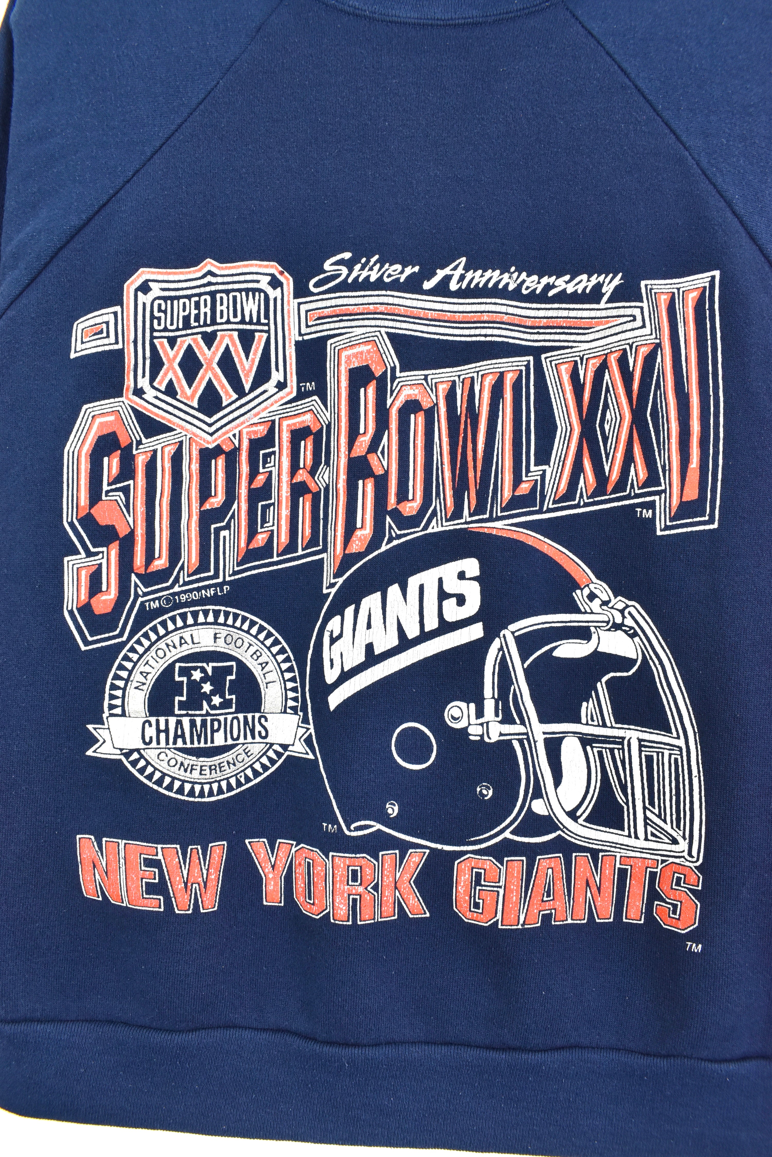 Vintage New York Giants sweatshirt, 1990 NFL Super Bowl graphic crewneck - small, navy blue PRO SPORT