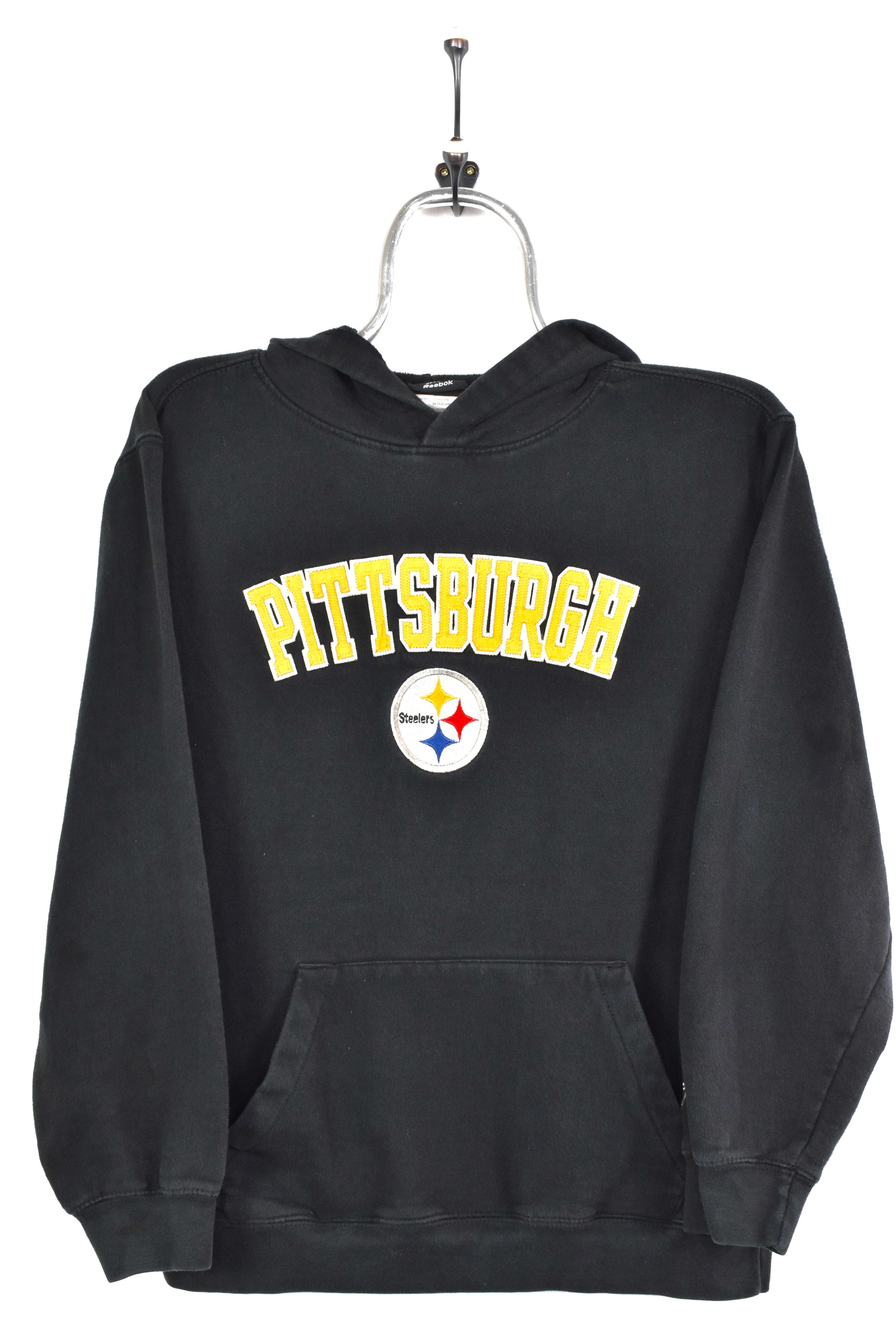 VINTAGE NFL PITTSBURGH STEELERS EMBROIDERED BLACK HOODIE | SMALL PRO SPORT