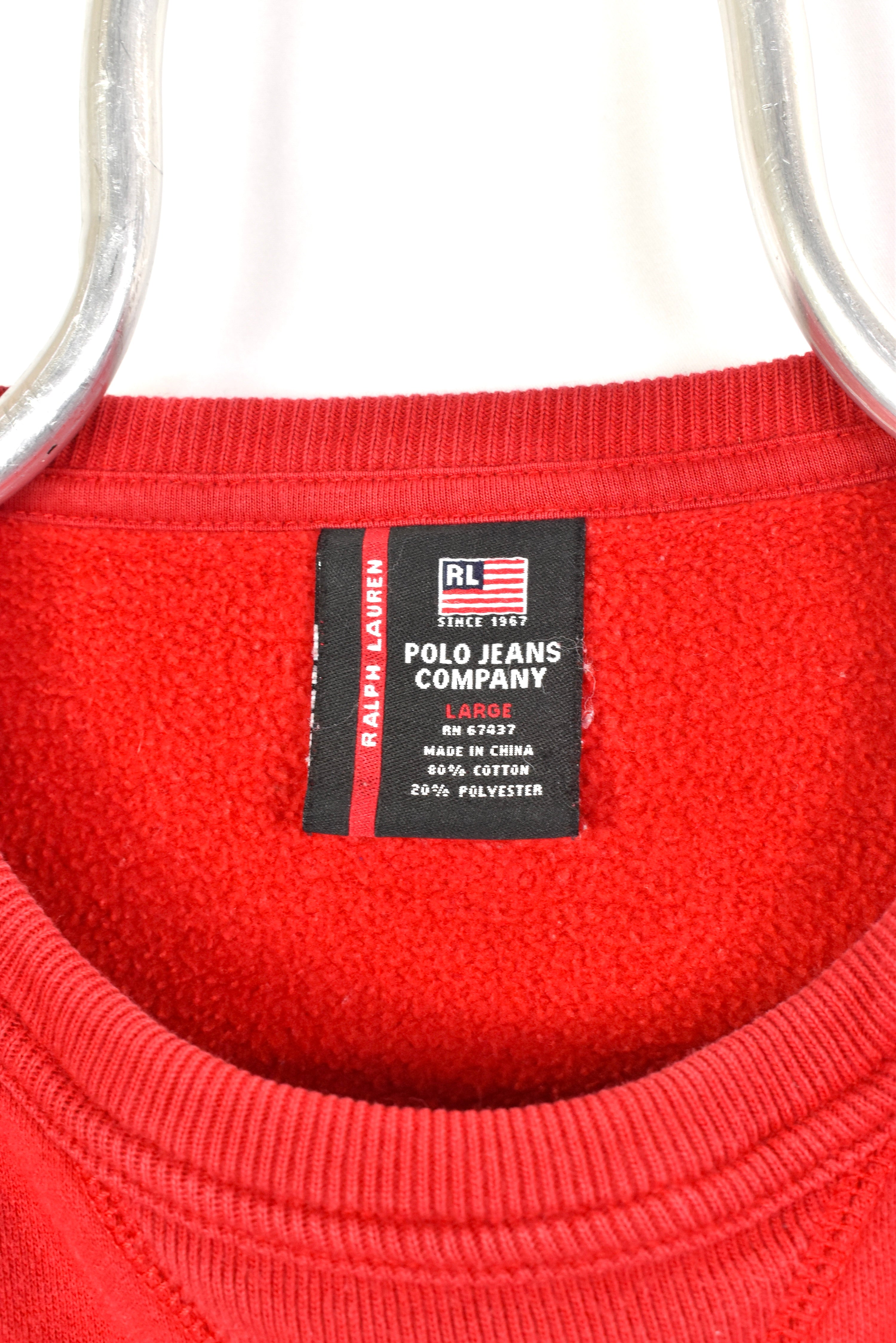 Vintage Ralph Lauren sweatshirt, Polo embroidered crewneck - large, red RALPH LAUREN