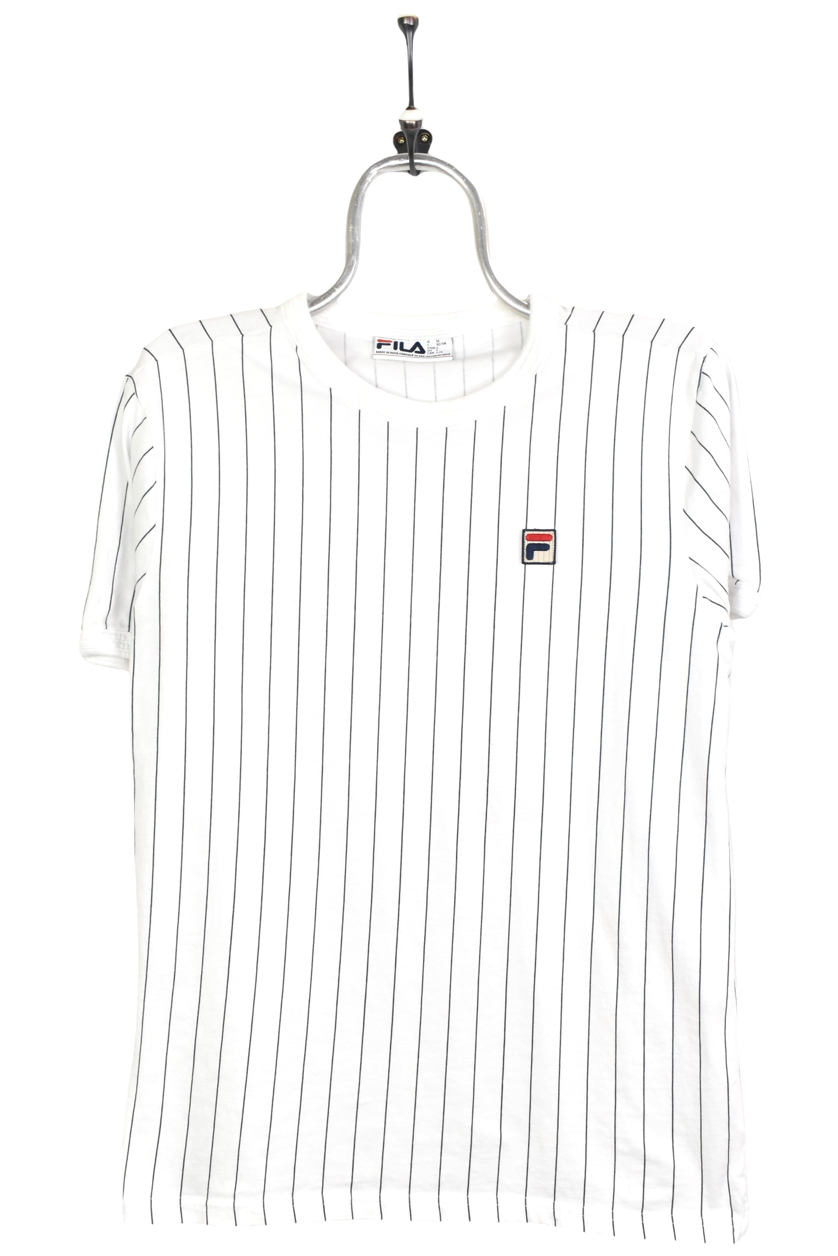 Vintage Fila shirt, short sleeve striped tee - medium, white FILA