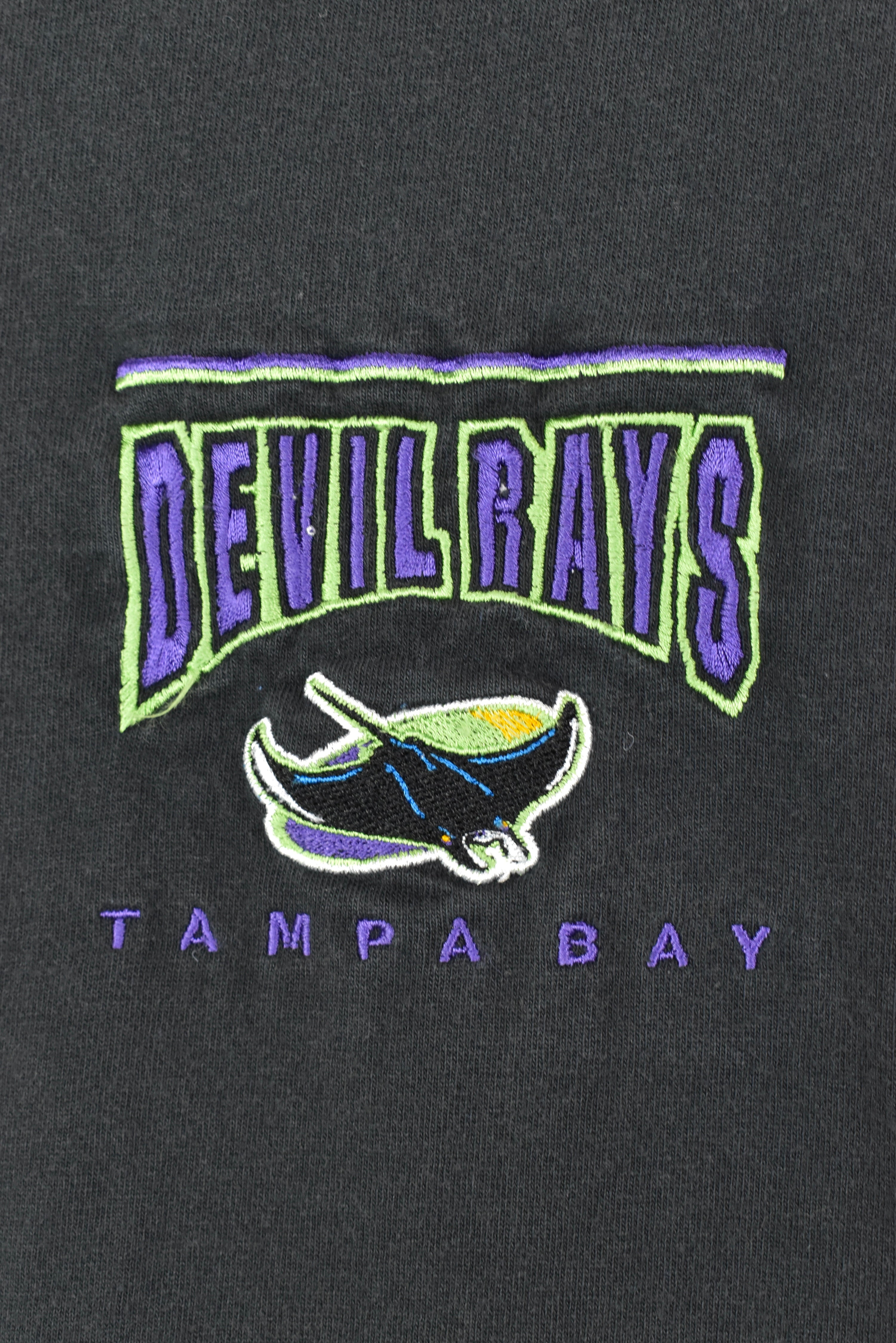 VINTAGE MLB TAMPA BAY DEVIL RAYS EMBROIDERED BLACK T-SHIRT | LARGE PRO SPORT