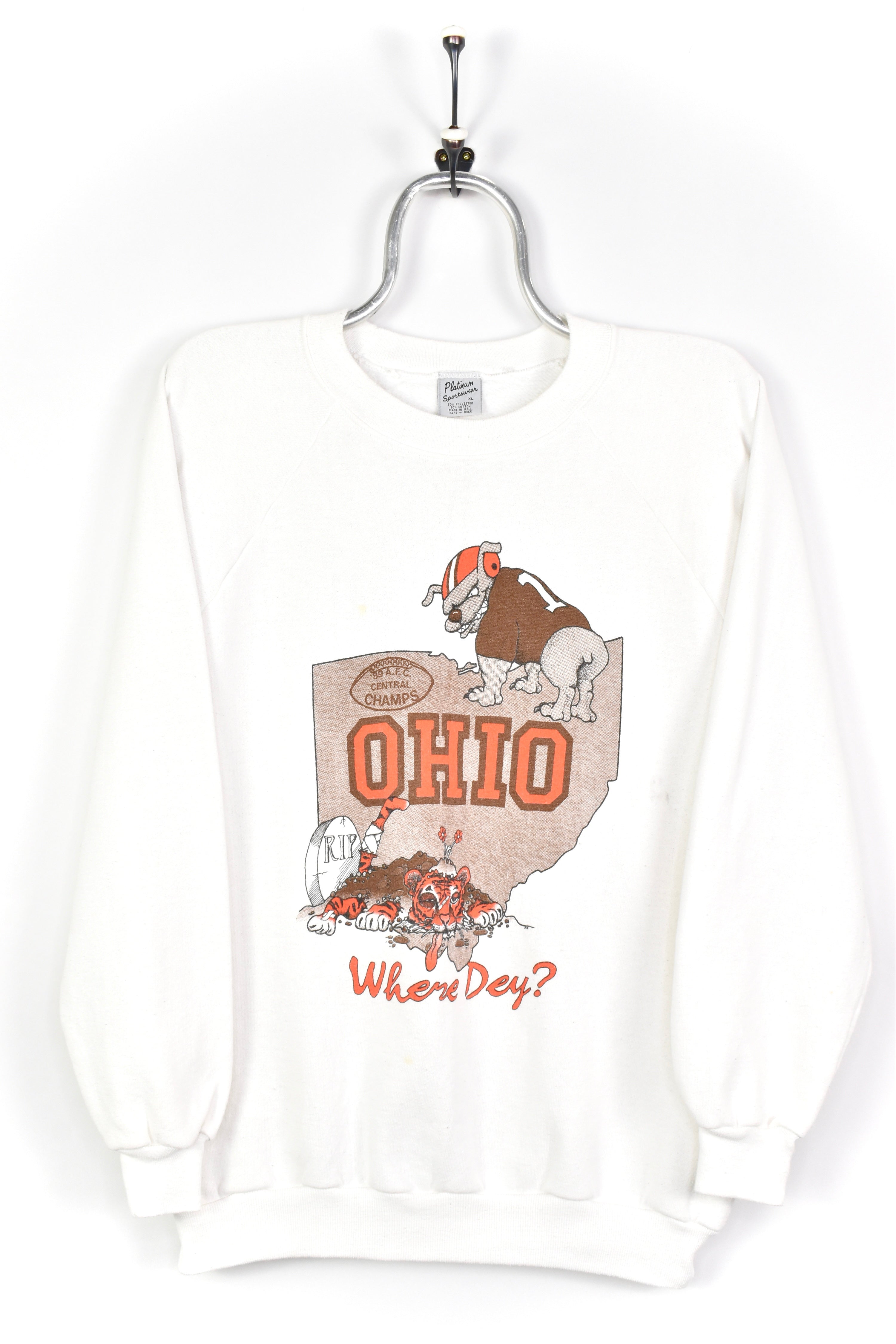 VINTAGE OHIO UNIVERSITY WHITE SWEATSHIRT | LARGE COLLEGE