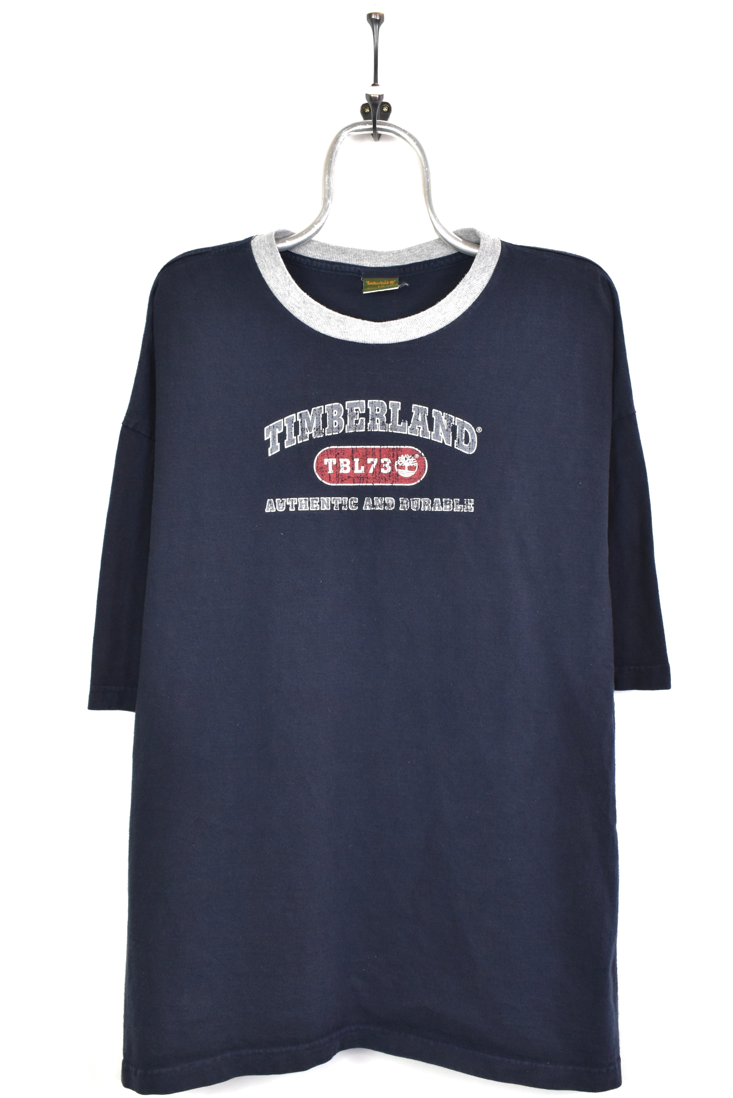Vintage Timberland shirt, short sleeve graphic tee - XXL, navy blue TIMBERLAND