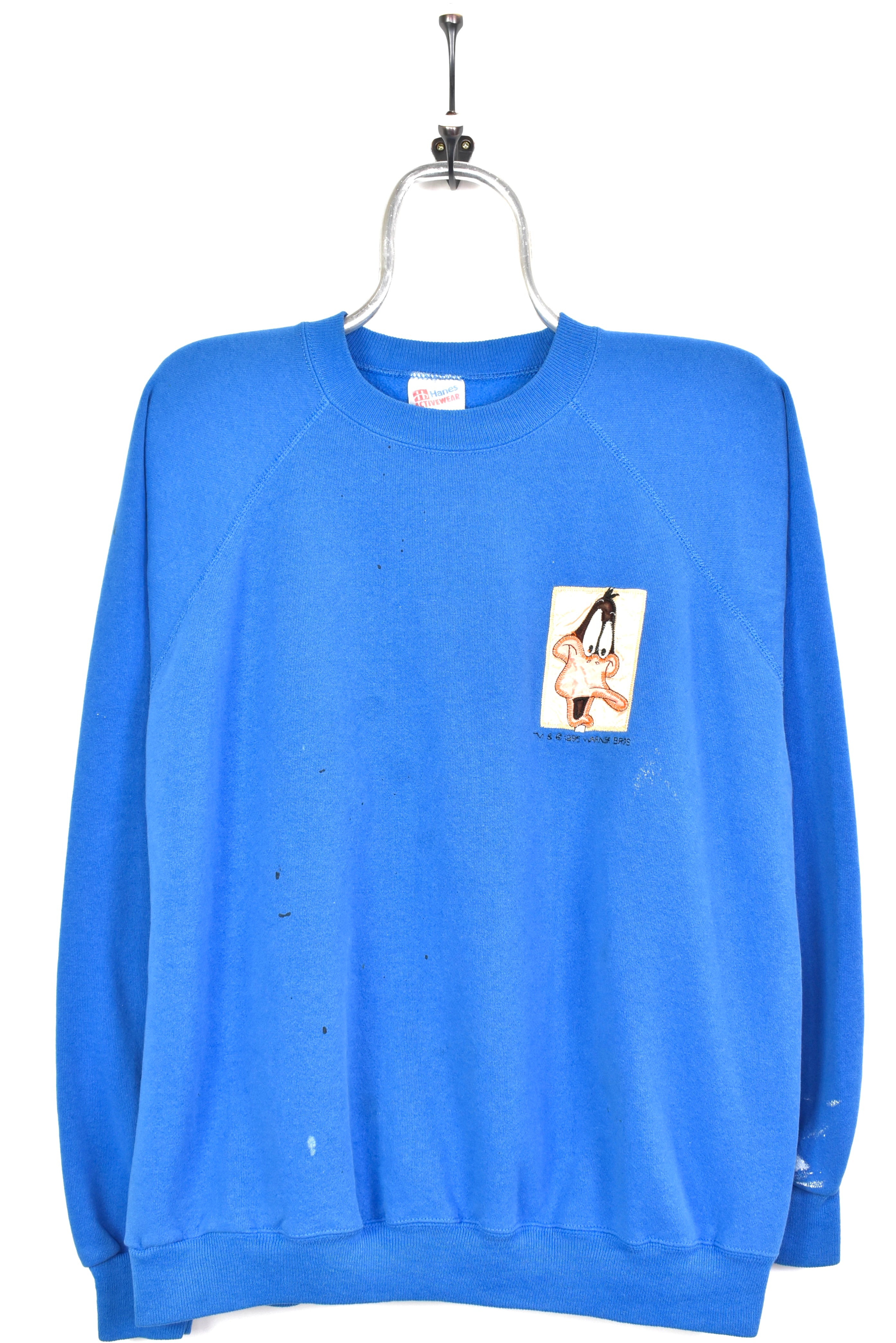 Vintage Daffy Duck sweatshirt, 1995 Warner Bros embroidered crewneck - large, blue DISNEY / CARTOON