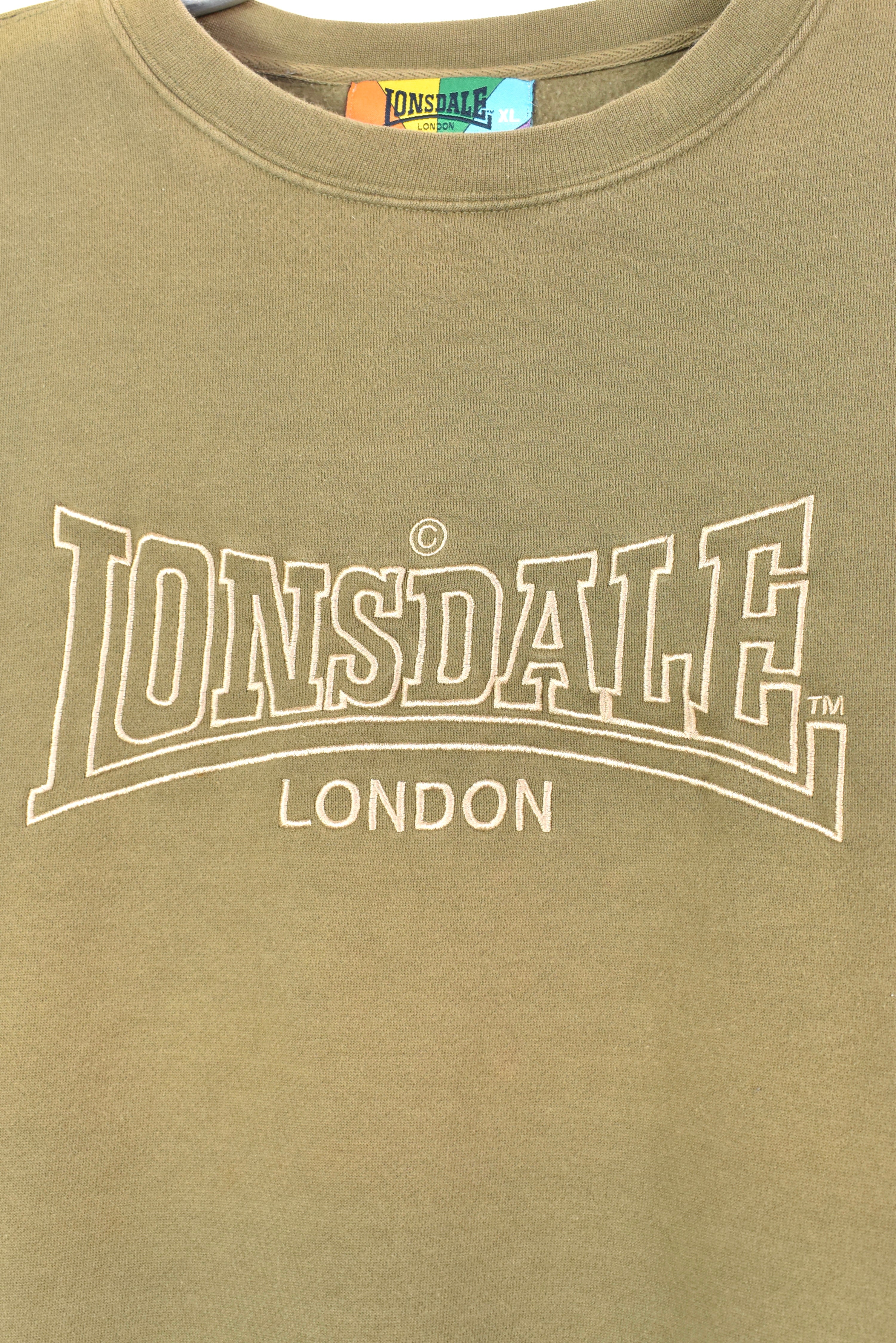 VINTAGE LONSDALE EMBROIDERED GREEN SWEATSHIRT | XL LONSDALE