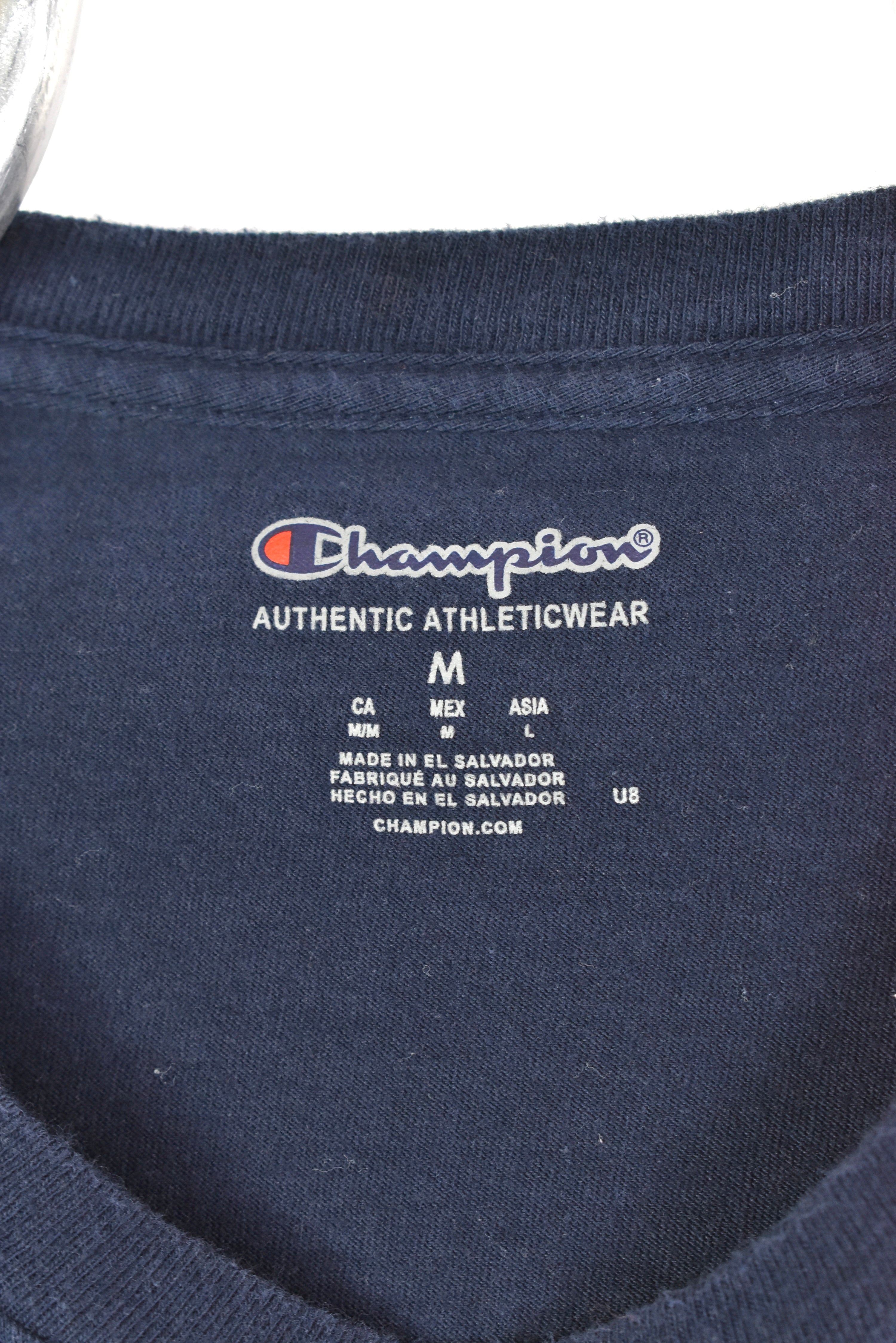 Modern Champion shirt, short sleeve embroidered tee - medium, navy blue CHAMPION