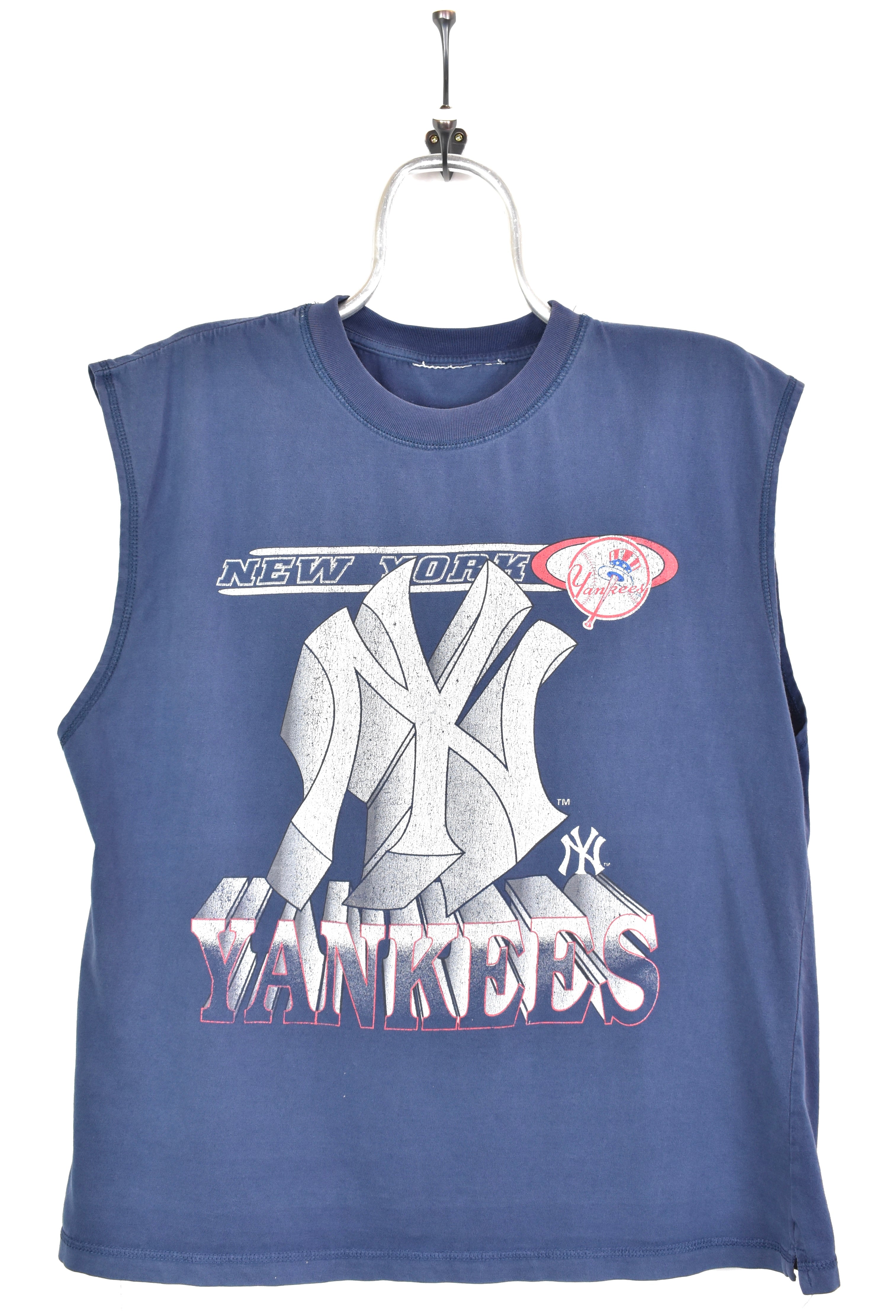 VINTAGE MLB NEW YORK YANKEES NAVY MUSCLE T-SHIRT | LARGE PRO SPORT