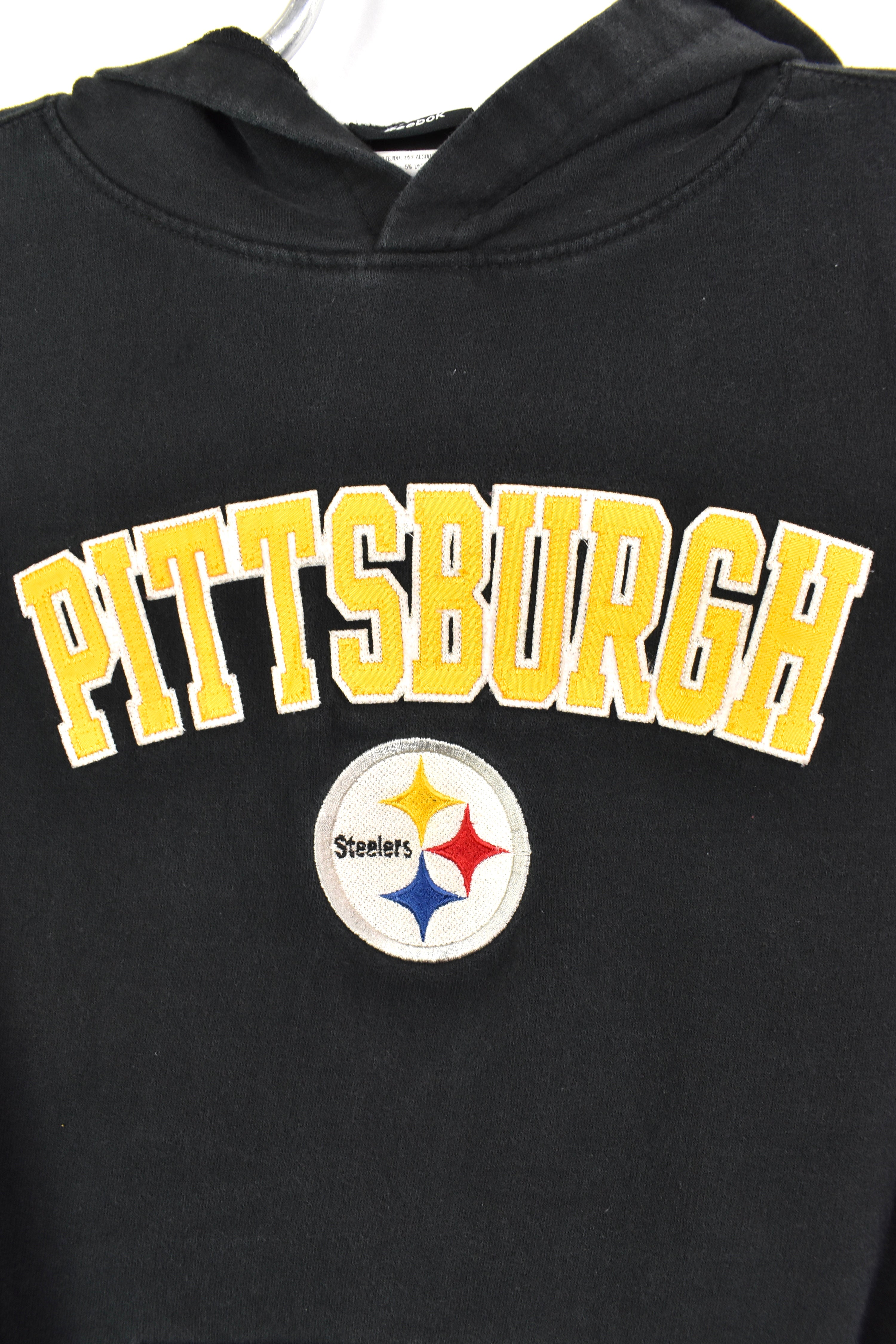 VINTAGE NFL PITTSBURGH STEELERS EMBROIDERED BLACK HOODIE | SMALL PRO SPORT