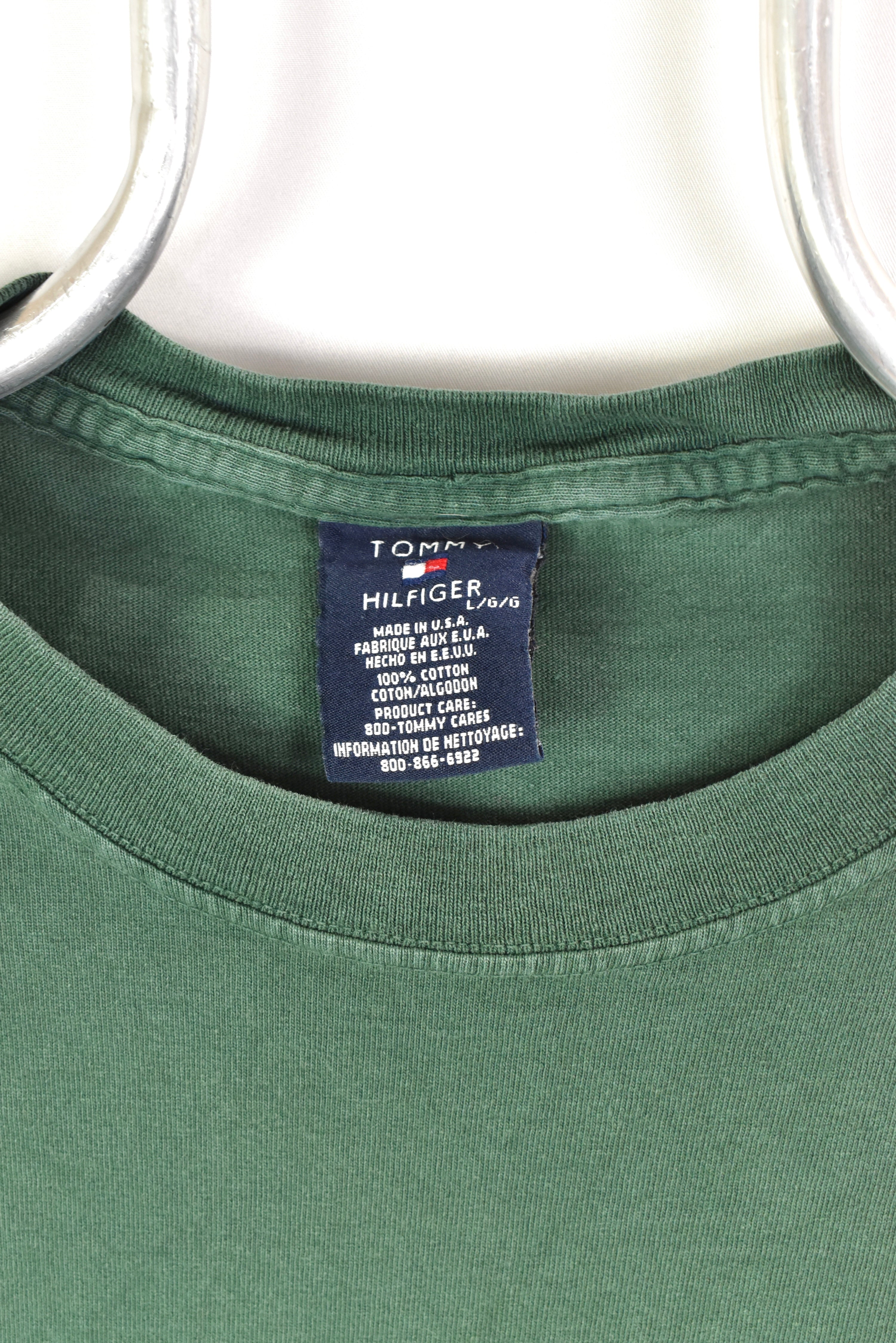 Vintage Tommy Hilfiger shirt, long sleeve graphic tee - large, green TOMMY HILFIGER