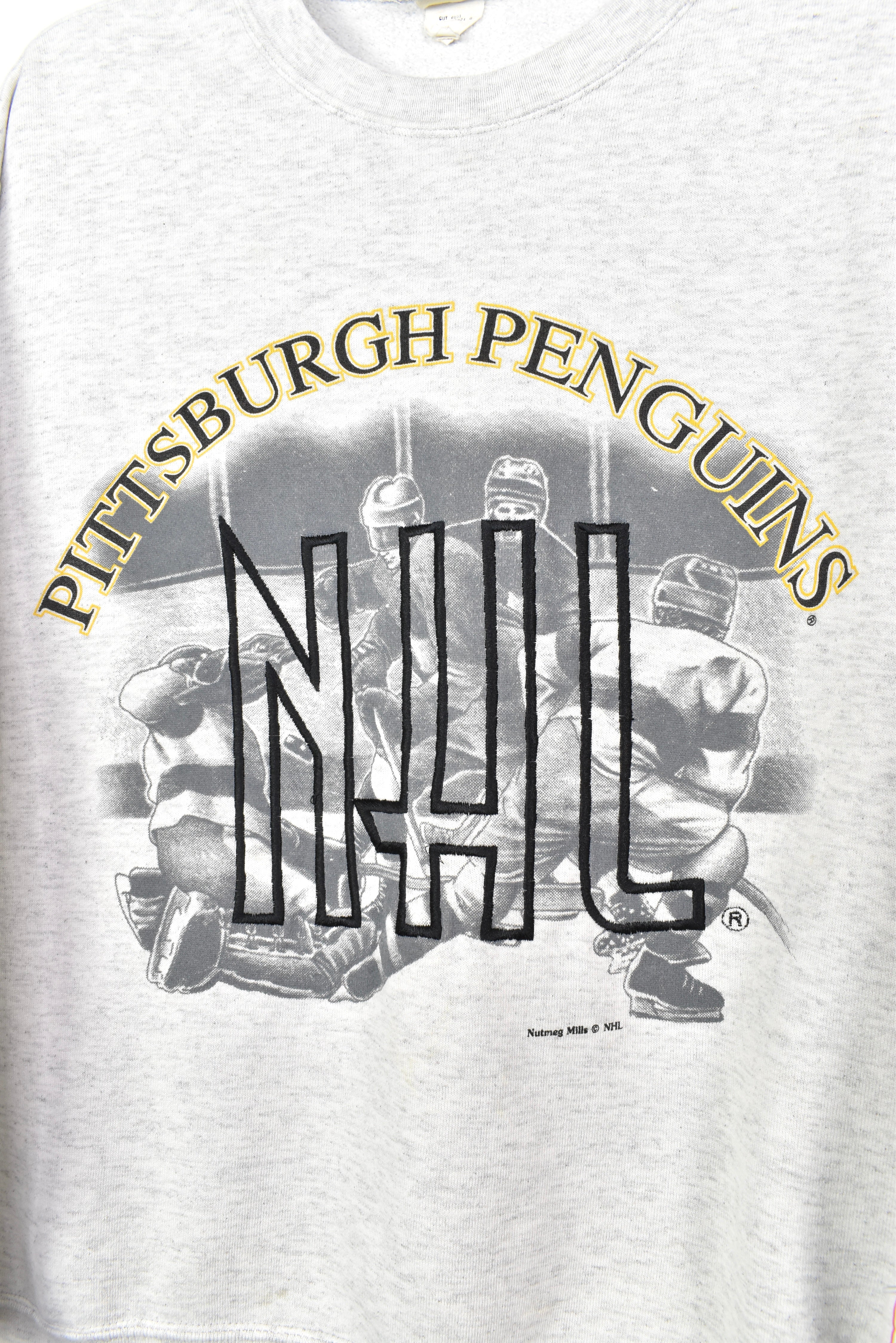 VINTAGE NHL PITTSBURGH PENGUINS GREY SWEATSHIRT | LARGE PRO SPORT