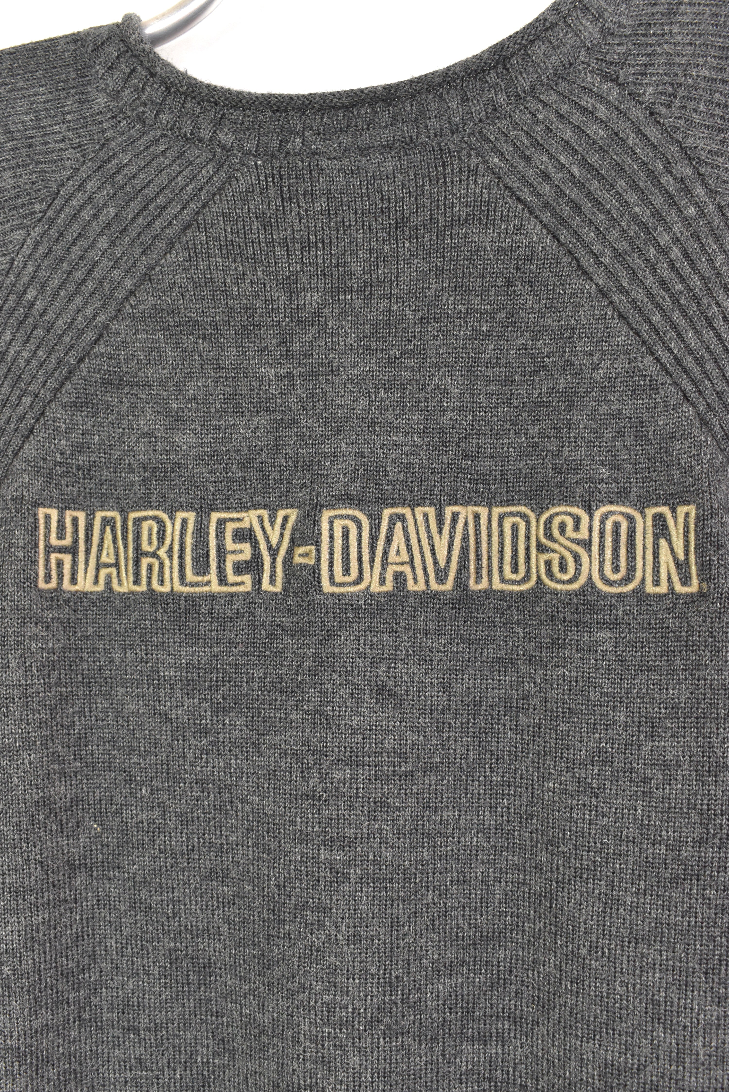 Vintage Harley Davidson embroidered knit grey sweatshirt | Large HARLEY DAVIDSON