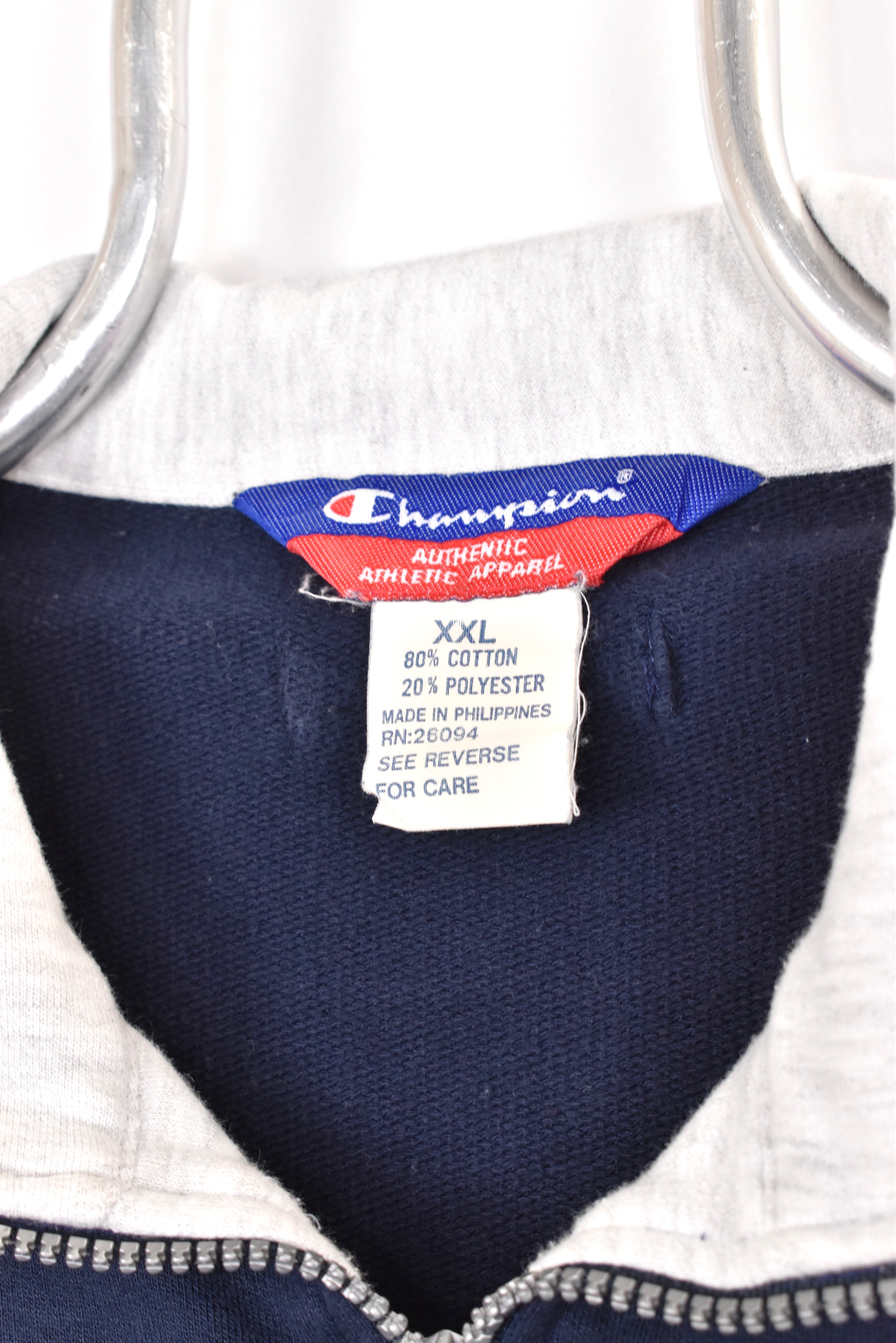 Vintage Champion sweatshirt, navy blue embroidered 1/4 zip jumper - AU XL CHAMPION