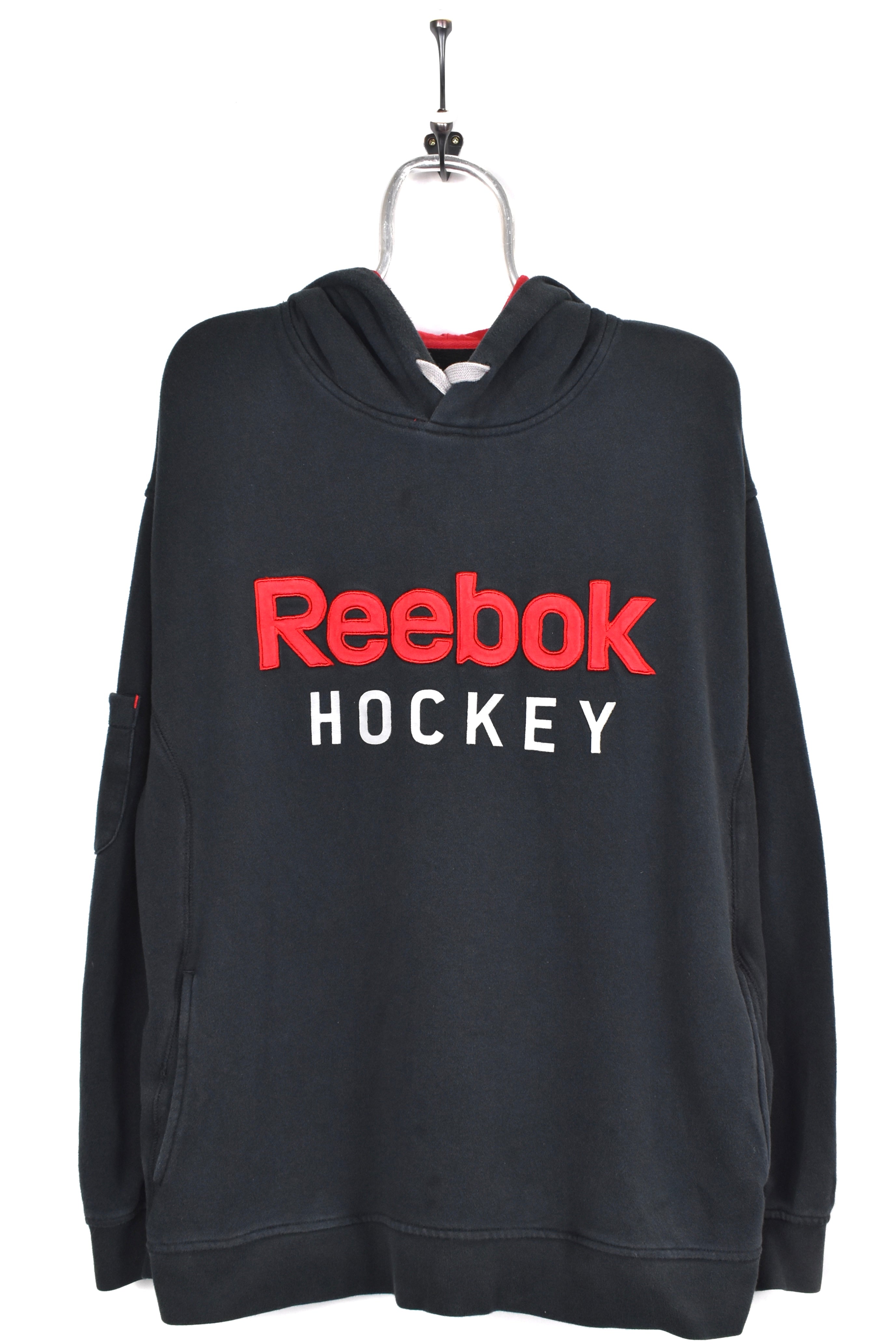 Vintage Reebok hoodie, black embroidered sweatshirt - AU XL REEBOK