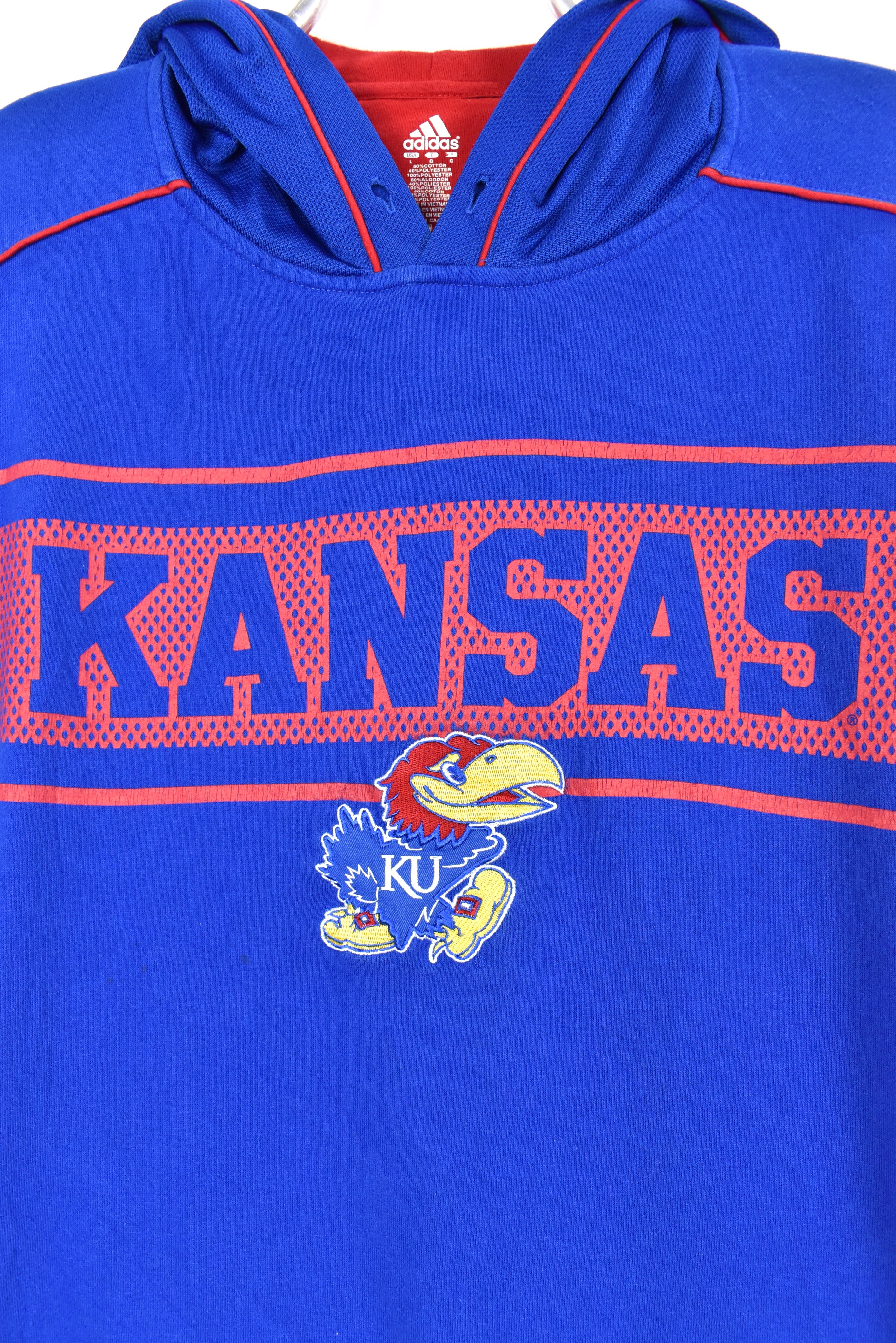 Modern University of Kansas hoodie, blue embroidered sweatshirt - AU Large COLLEGE