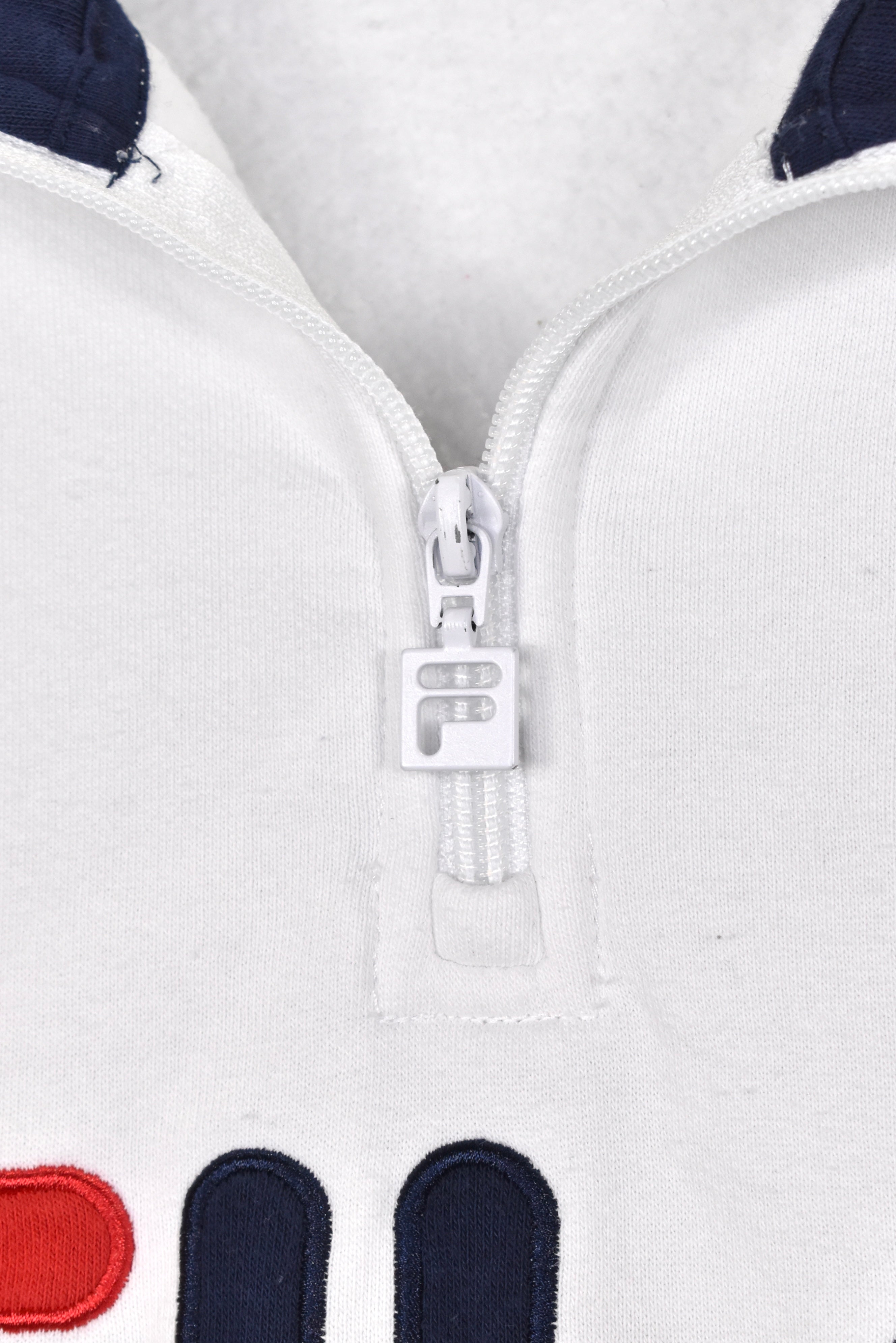 Women's vintage Fila sweatshirt, white embroidered 1/4 zip - AU Medium