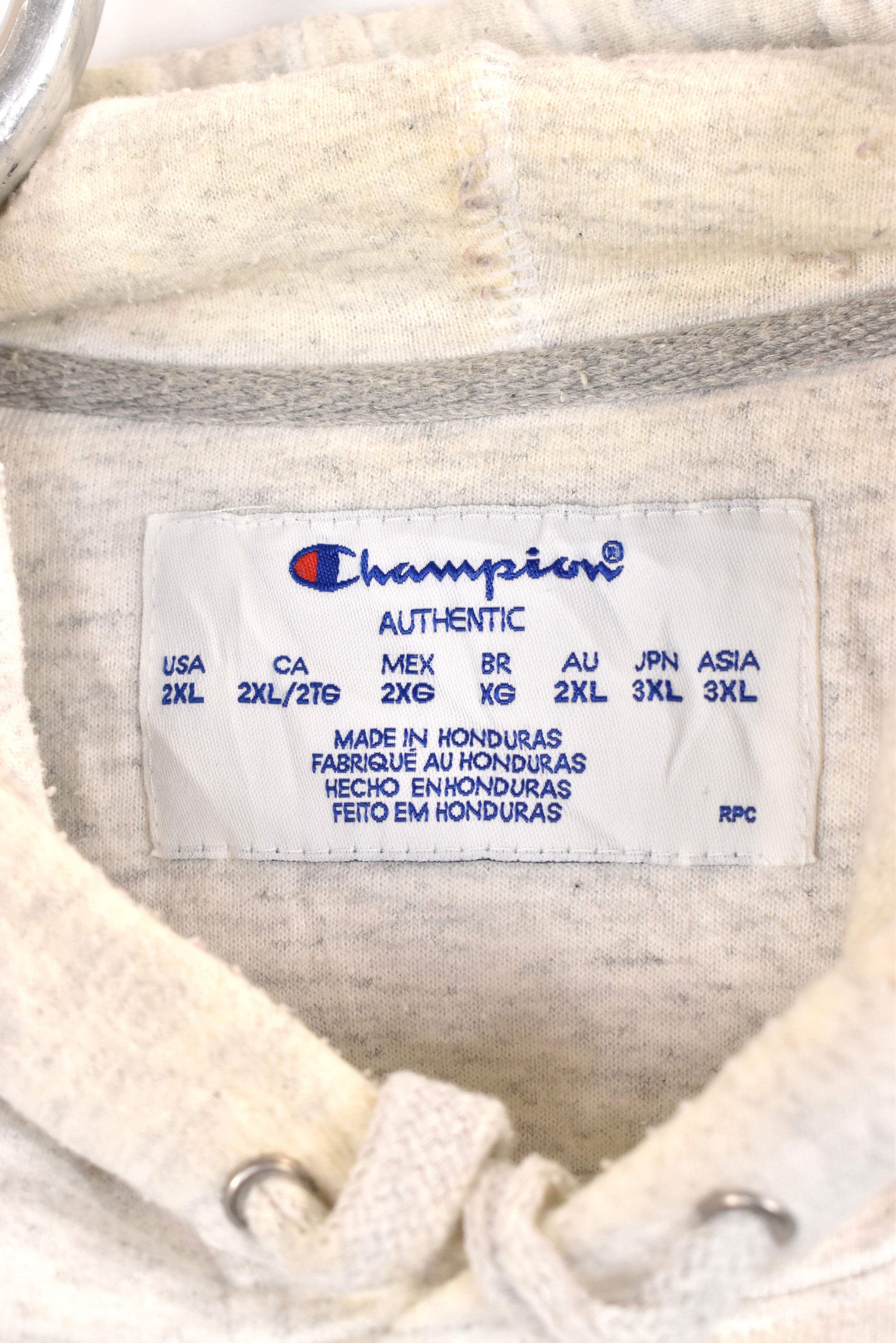 Vintage Champion hoodie, white graphic sweatshirt - AU XXL CHAMPION