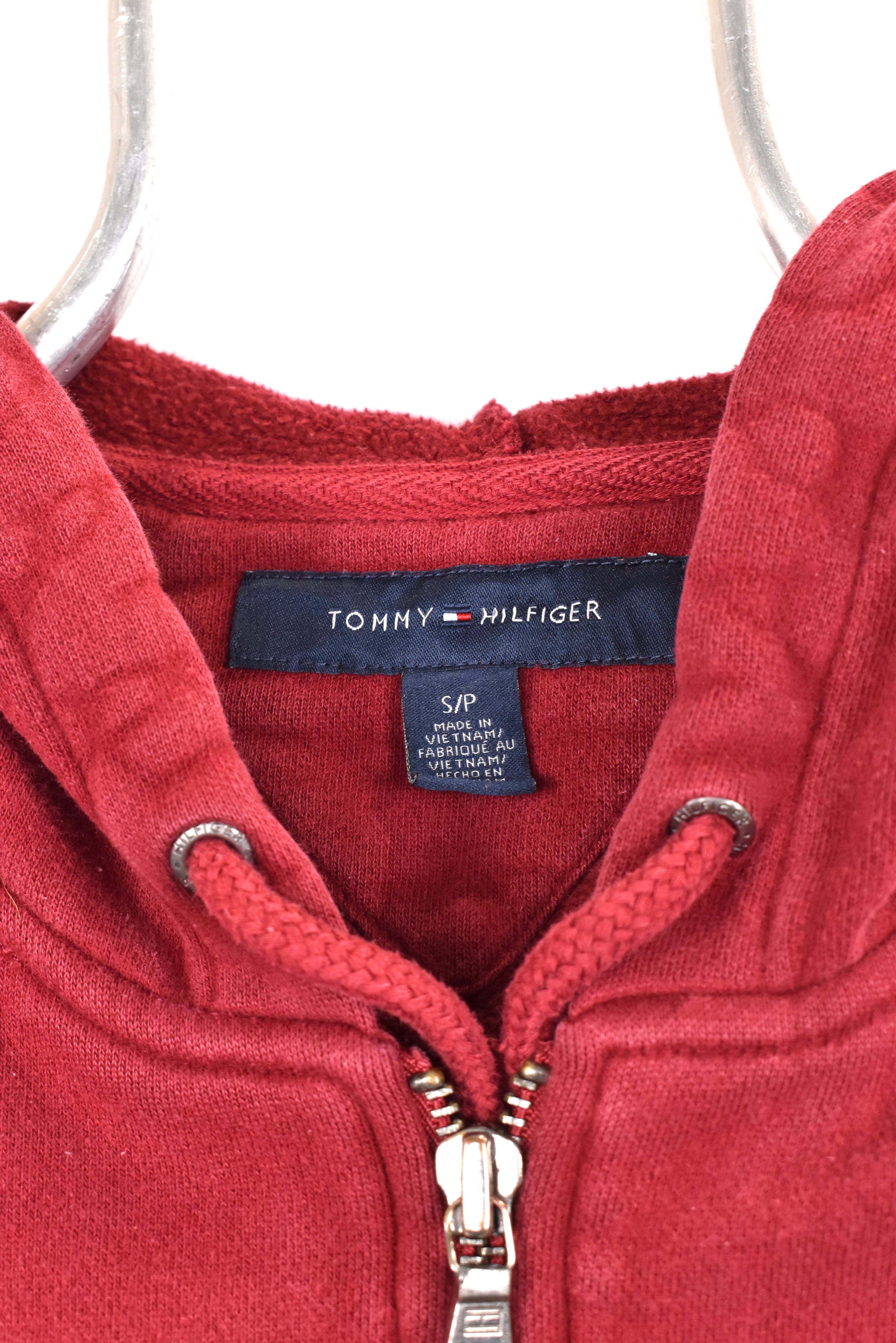 Vintage Tommy Hilfiger hoodie, burgundy embroidered sweatshirt - AU Small TOMMY HILFIGER