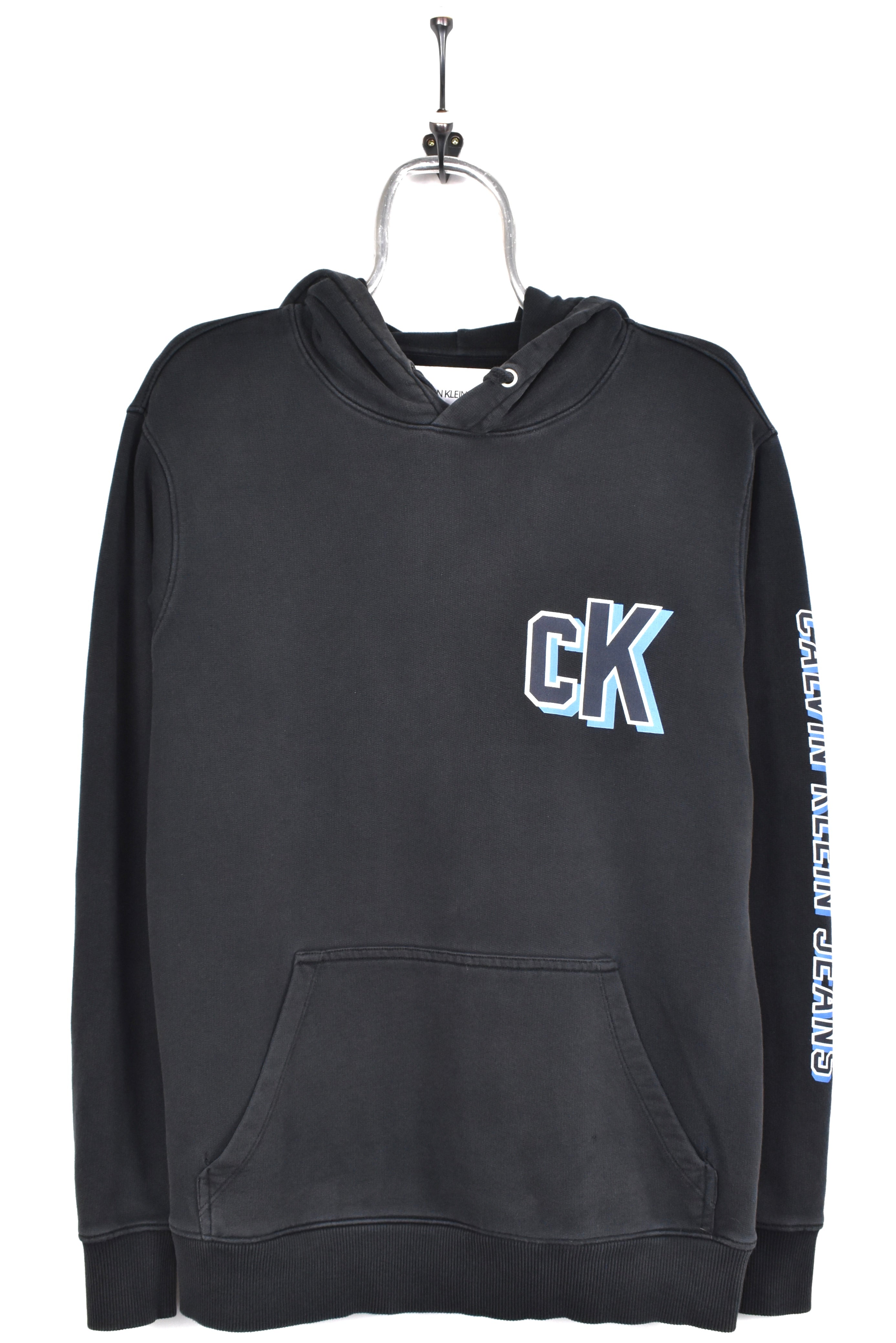 Modern Calvin Klein hoodie, black graphic sweatshirt - AU M CALVIN KLEIN