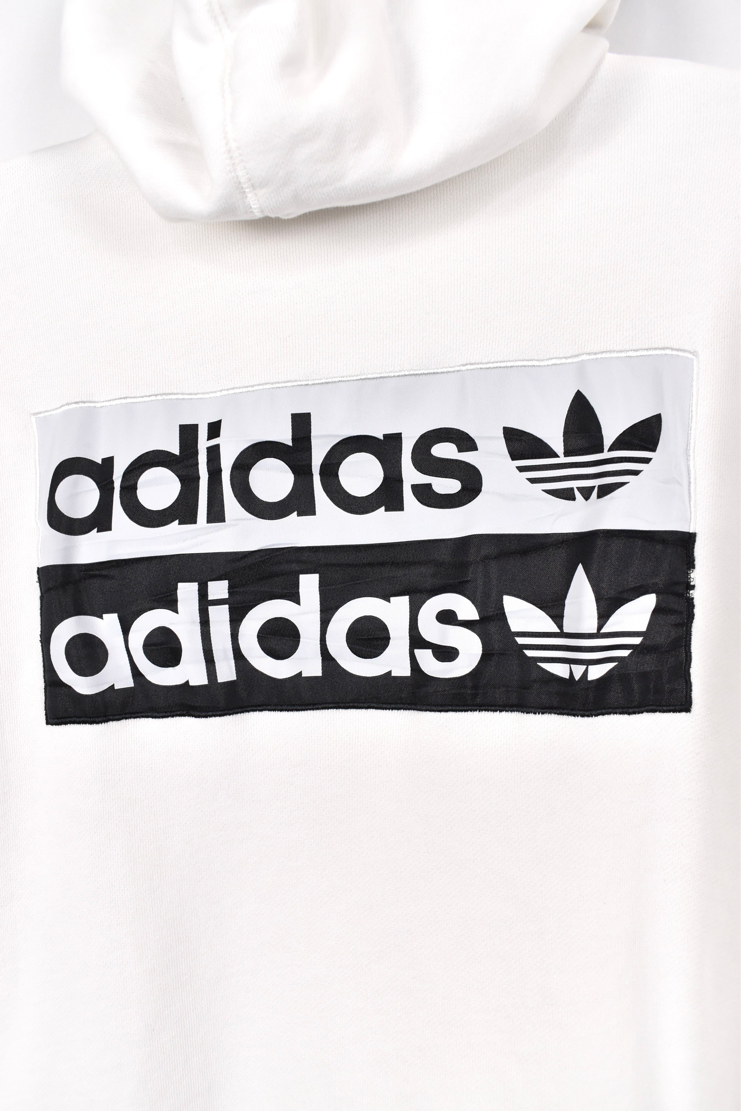 Modern Adidas hoodie, white embroidered sweatshirt - AU Medium ADIDAS