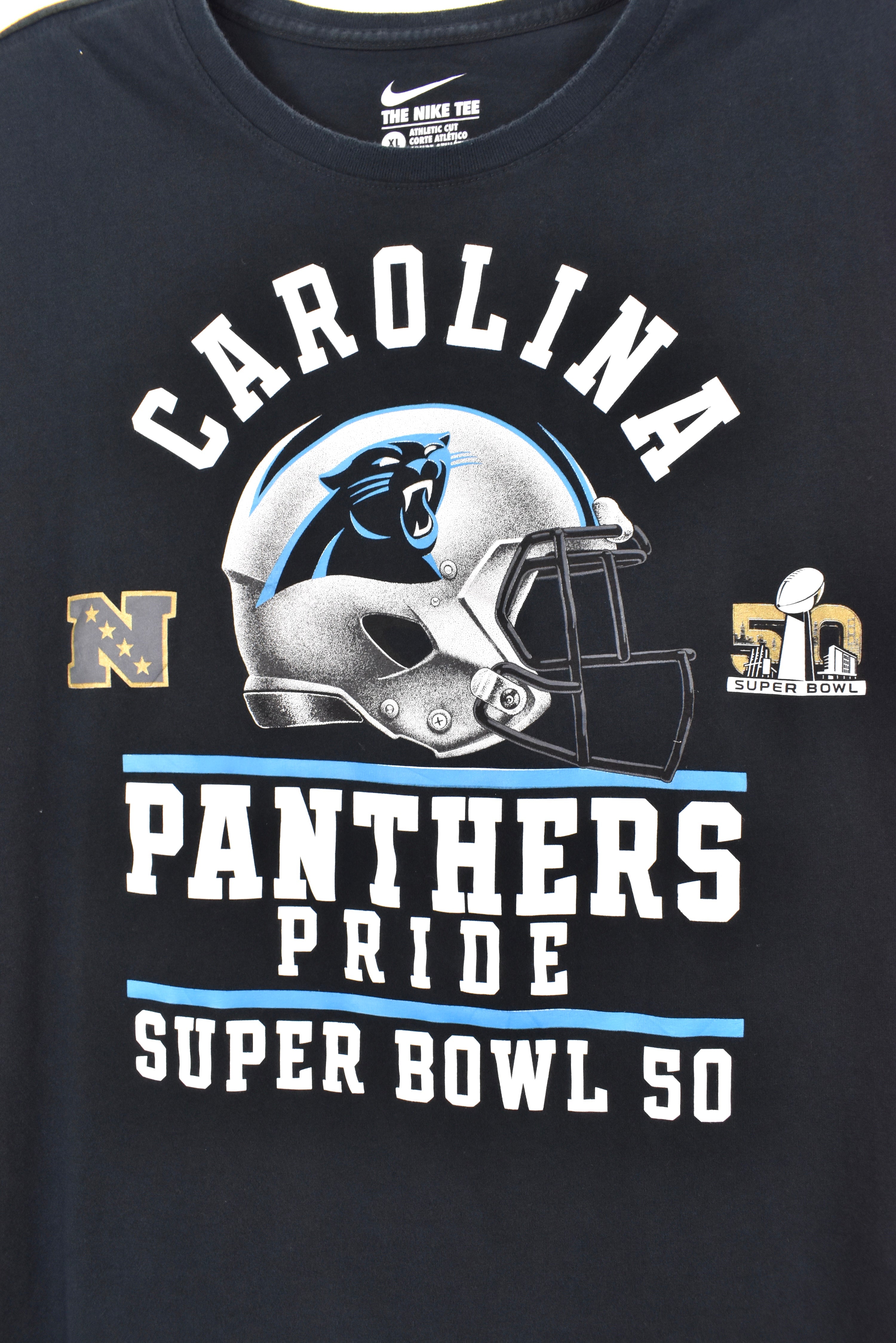 Modern Carolina Panthers shirt, NFL Superbowl black graphic tee - AU Large PRO SPORT