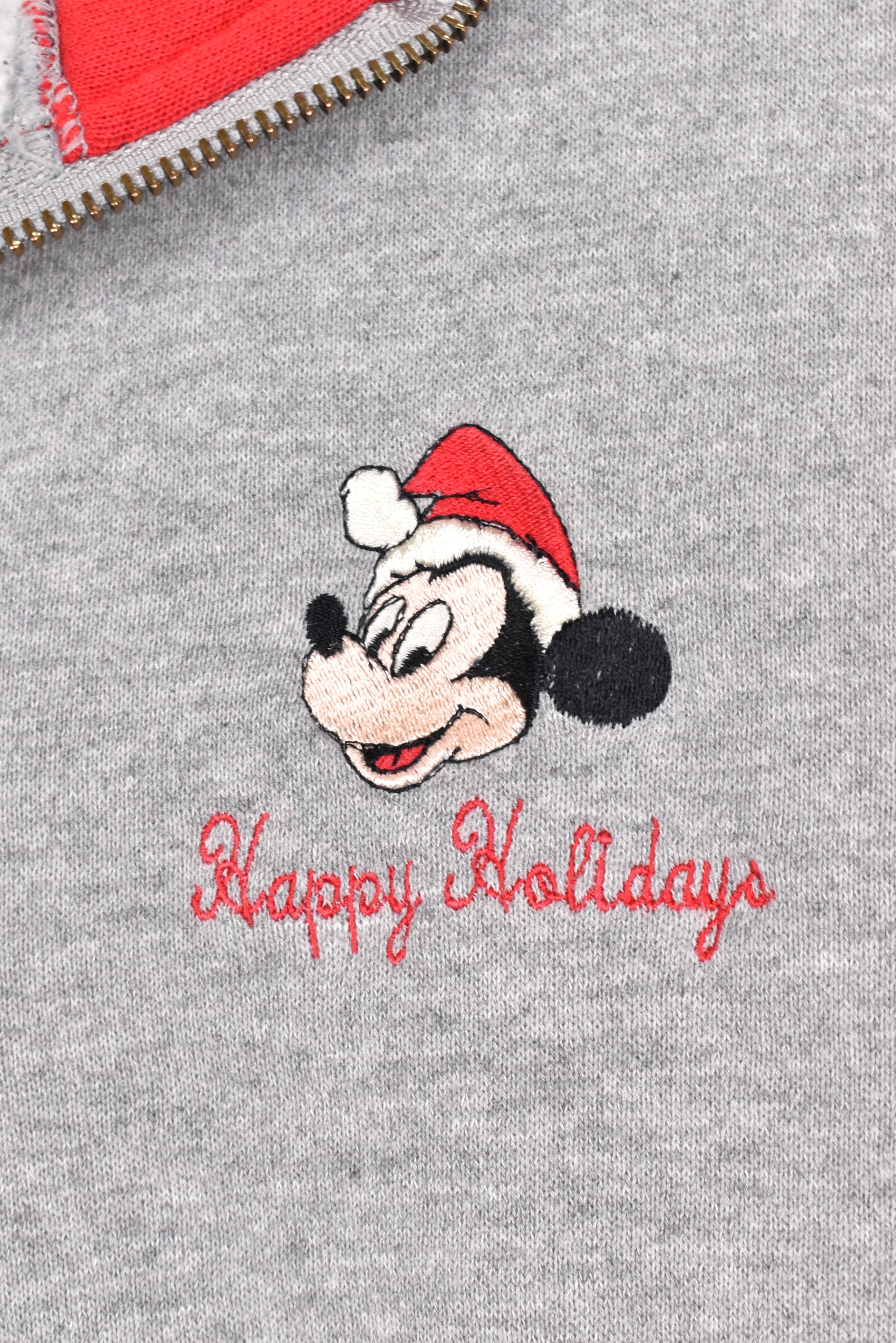 Vintage Mickey Mouse sweatshirt, Disney grey embroidered 1/4 zip - AU XL DISNEY / CARTOON