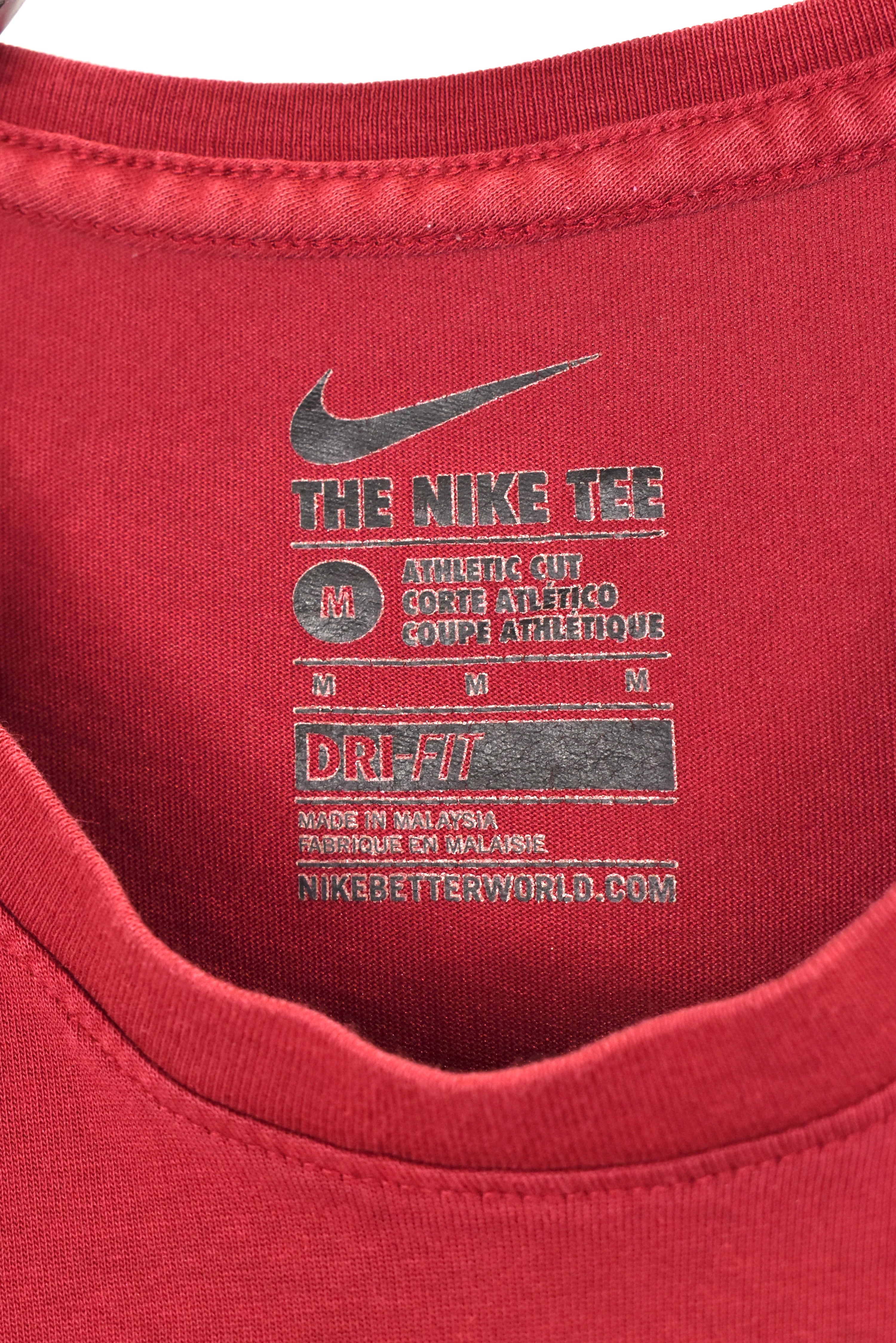 Modern Nike Dri-Fit shirt, burgundy graphic tee - AU Medium NIKE
