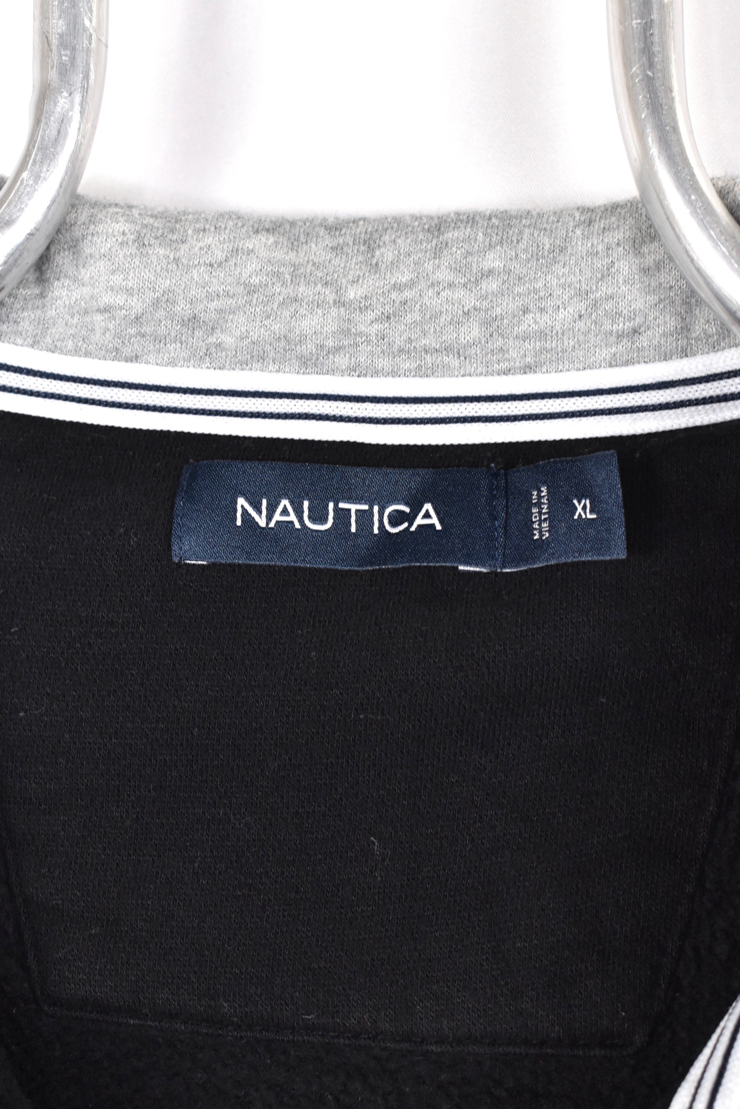 Vintage Nautica sweatshirt, black embroidered 1/4 zip jumper - AU Large NAUTICA