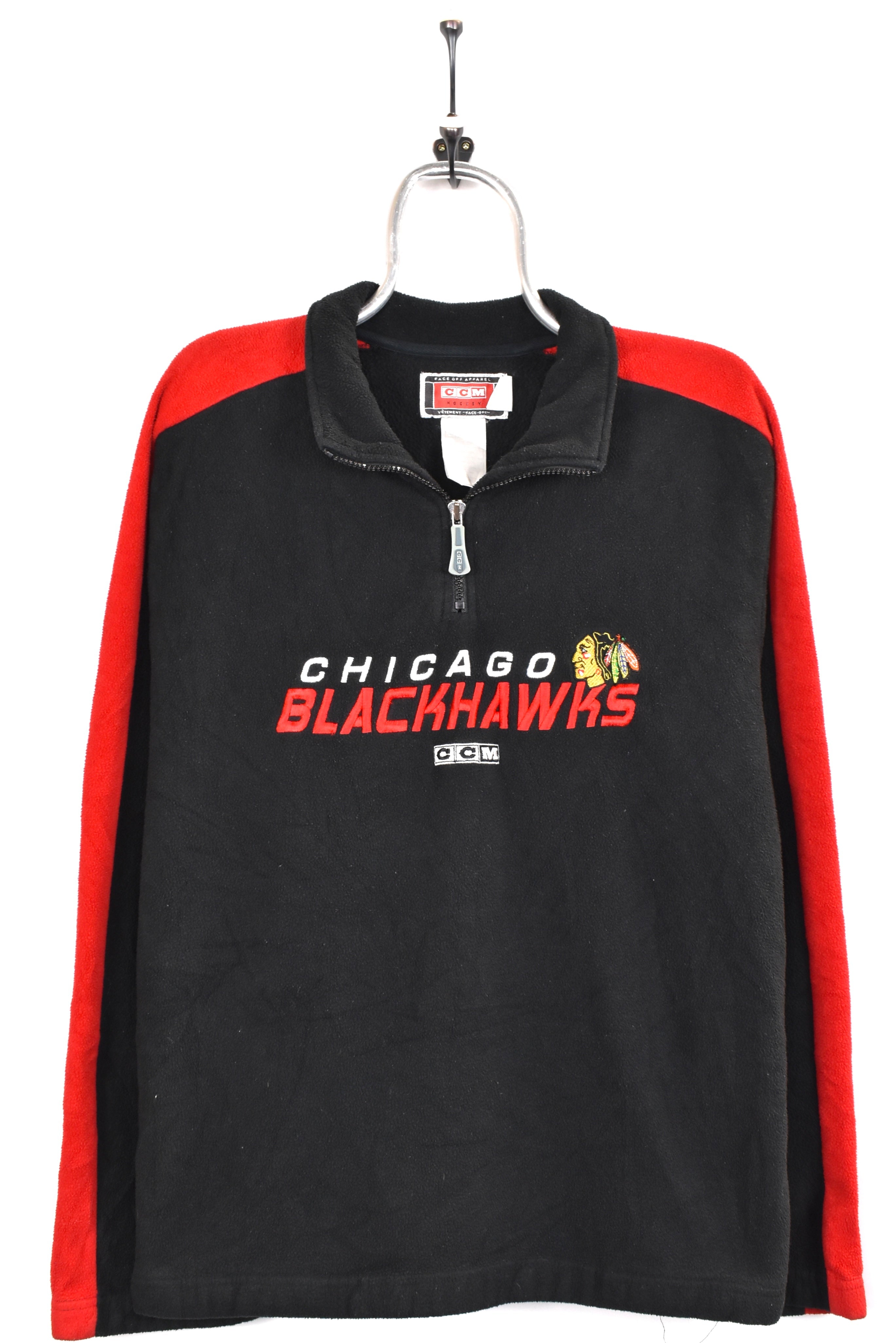Vintage REEBOK Chicago Blackhawks 1/4 Zip Pullover Jacket Mens Medium 
