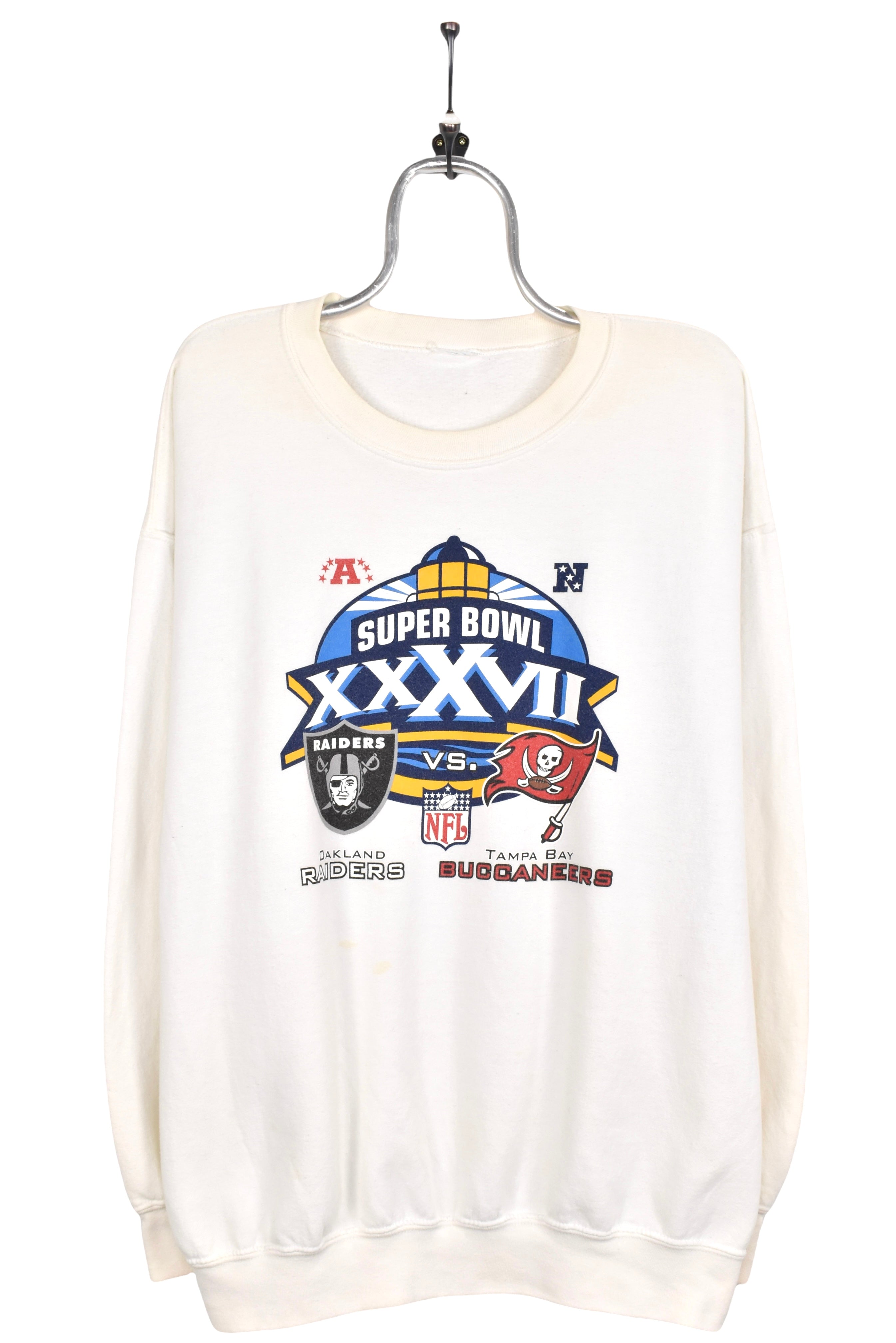 Vintage Super Bowl sweatshirt, NFL Raiders Buccs white graphic crewneck - AU XXL PRO SPORT