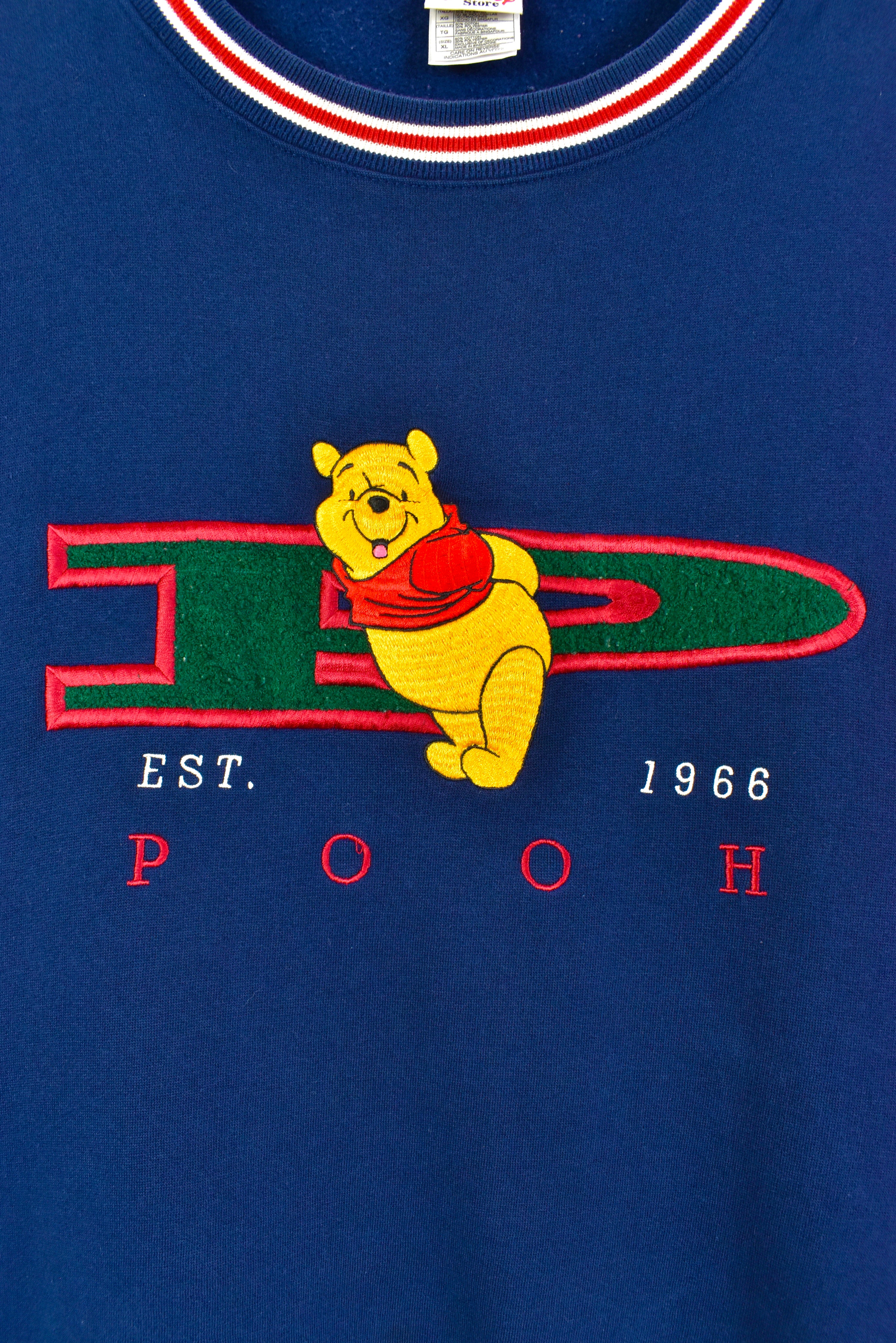 Vintage XL Blue Winnie The orders Pooh Embroidered Disney Crewneck Sweater MADE IN USA