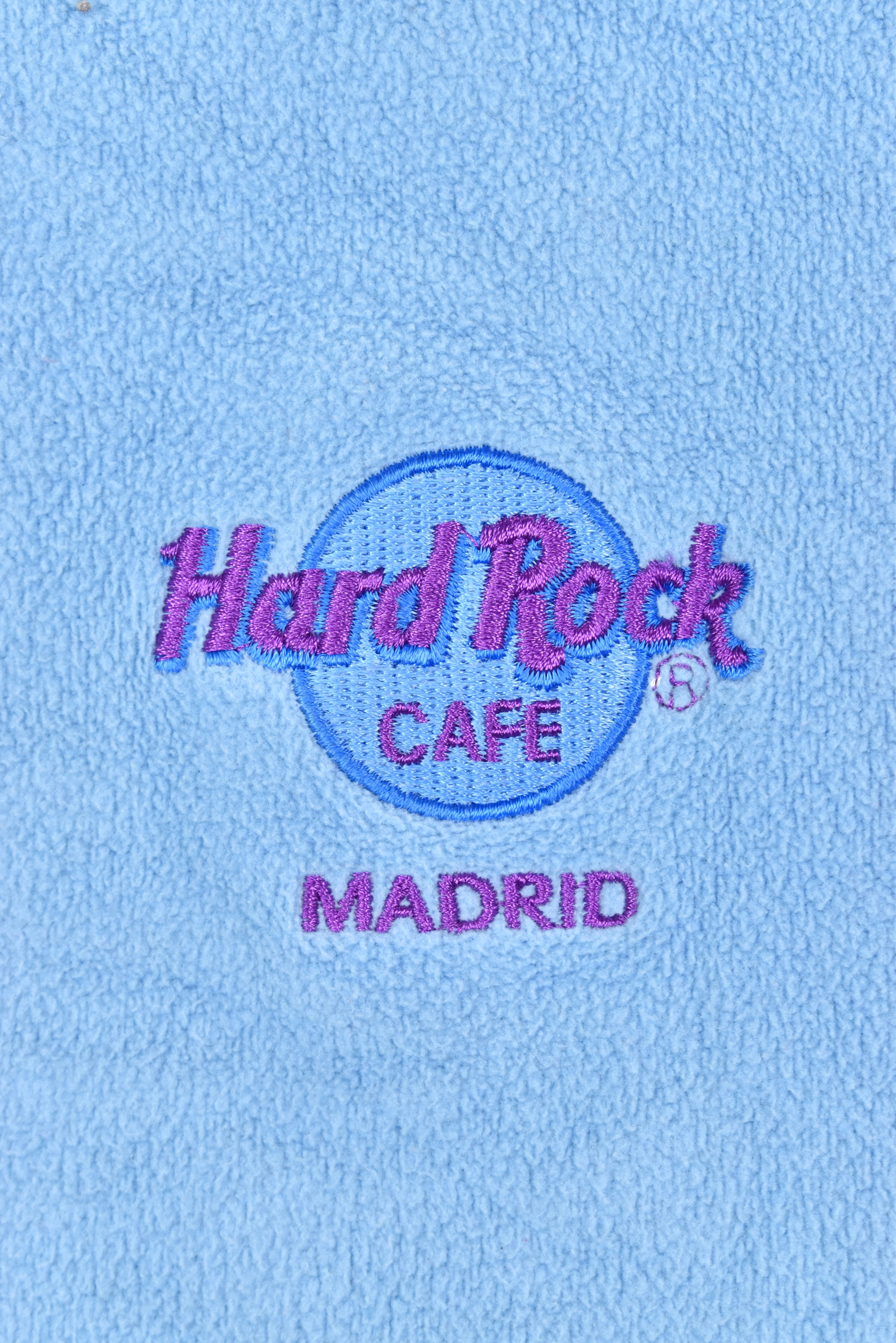 VINTAGE WOMEN'S HARD ROCK CAFE EMBROIDERED BLUE HOODIE | LARGE HARD ROCK CAFE