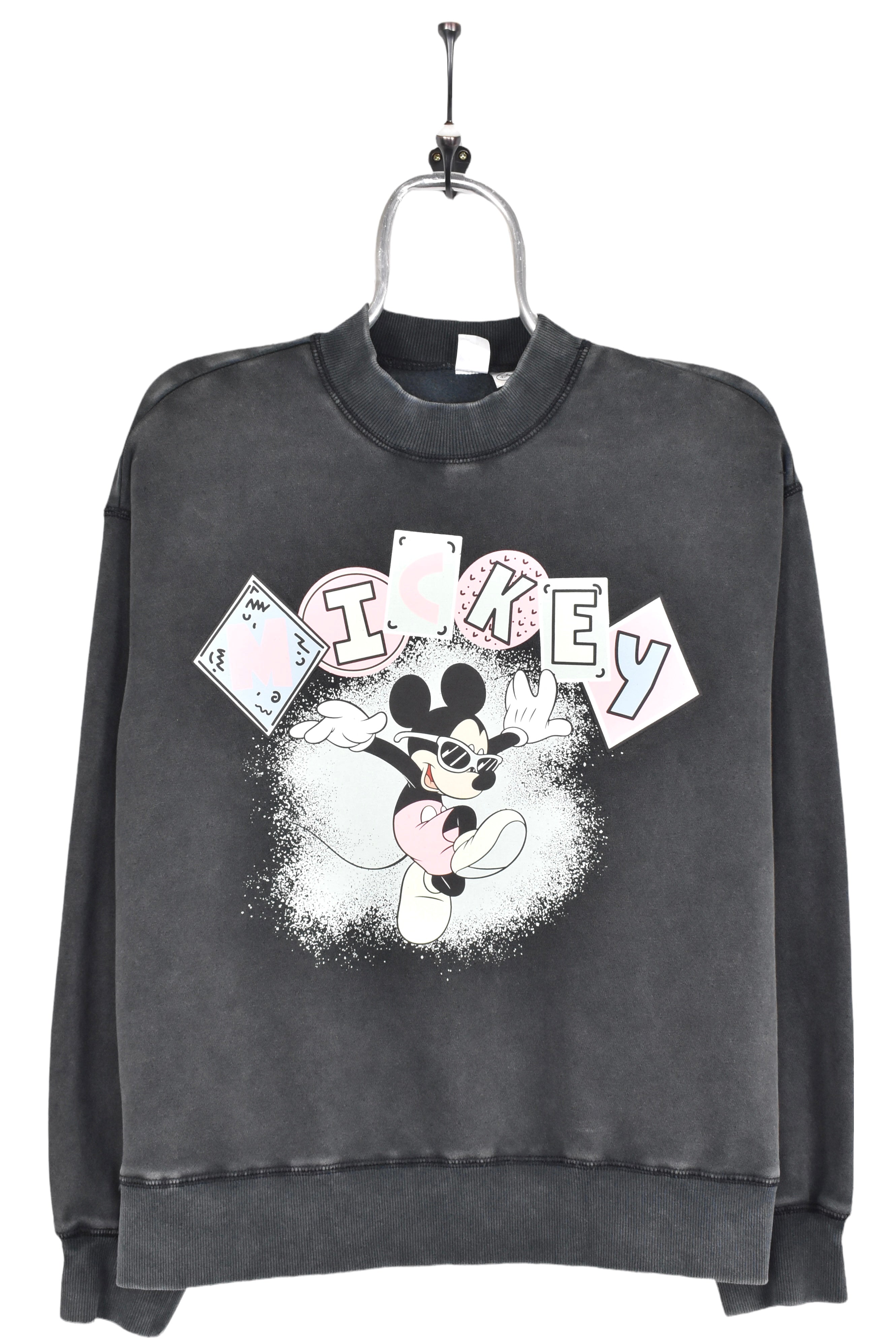 Women's modern Mickey Mouse sweatshirt, black graphic crewneck - AU Medium DISNEY / CARTOON