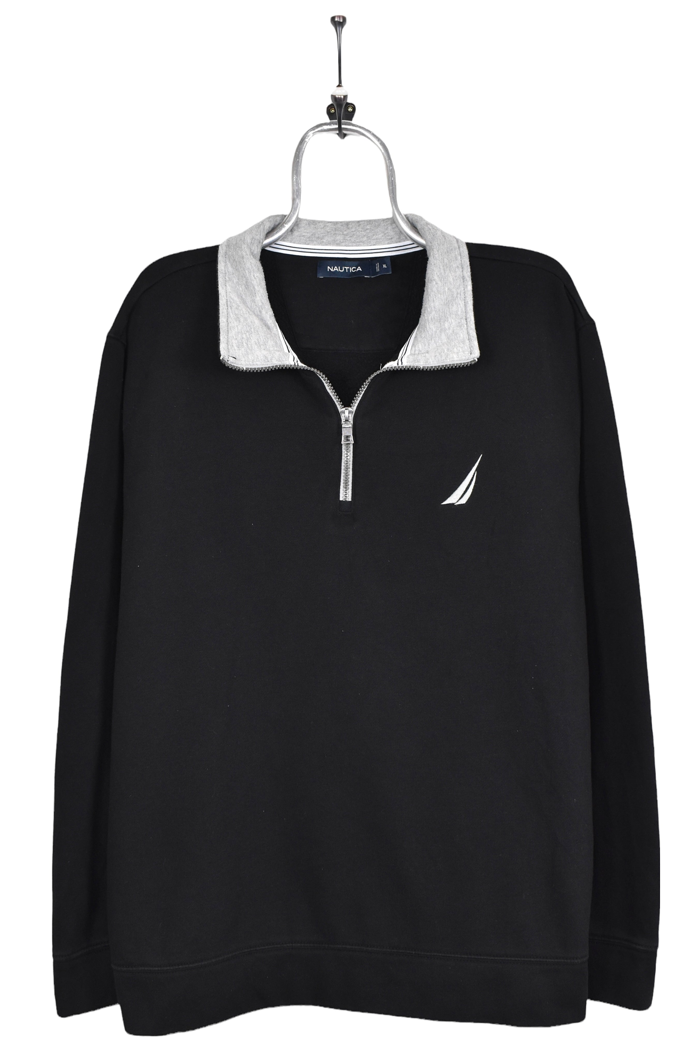 Vintage Nautica sweatshirt, black embroidered 1/4 zip jumper - AU Large NAUTICA