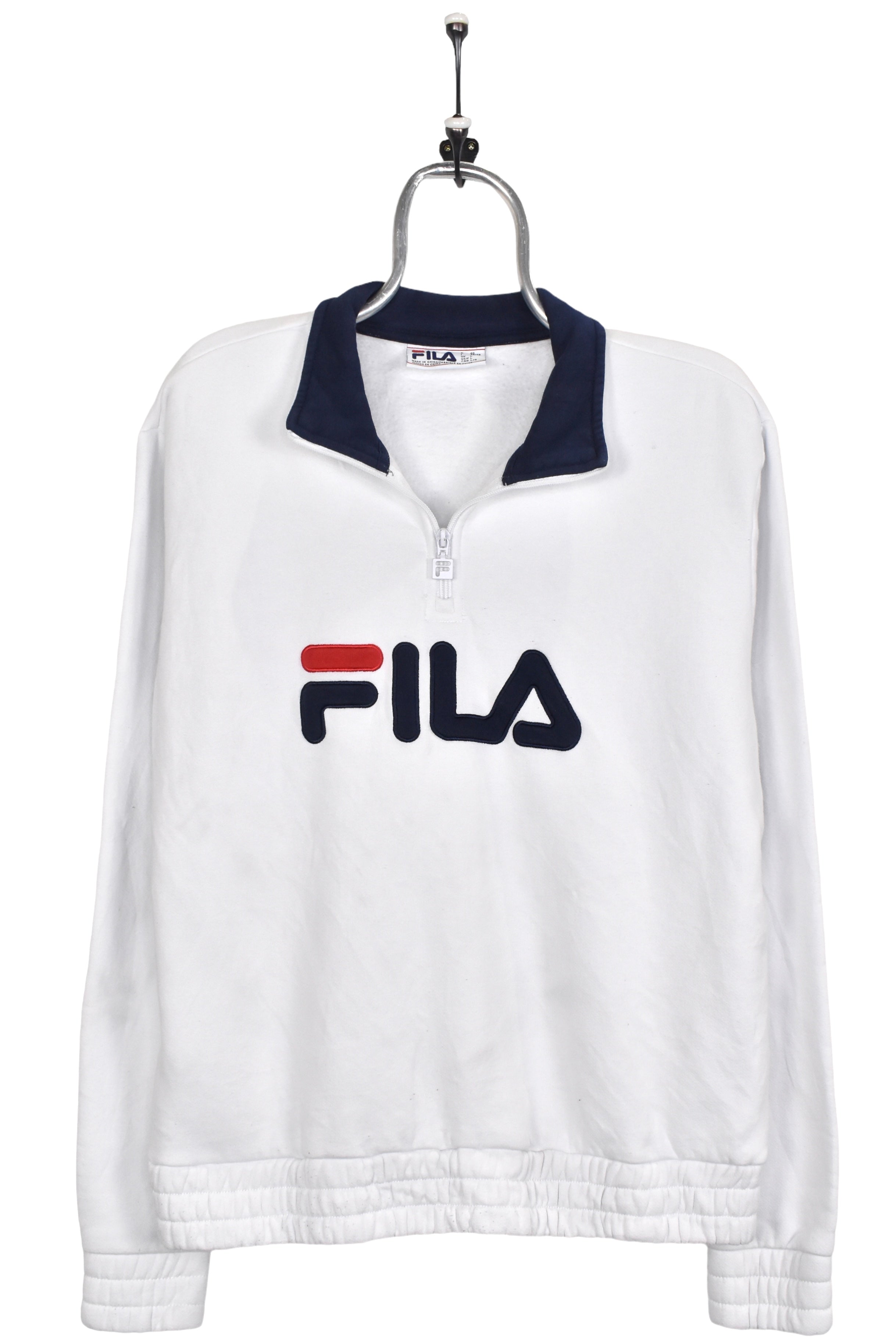 Women's vintage Fila sweatshirt, white embroidered 1/4 zip - AU Medium