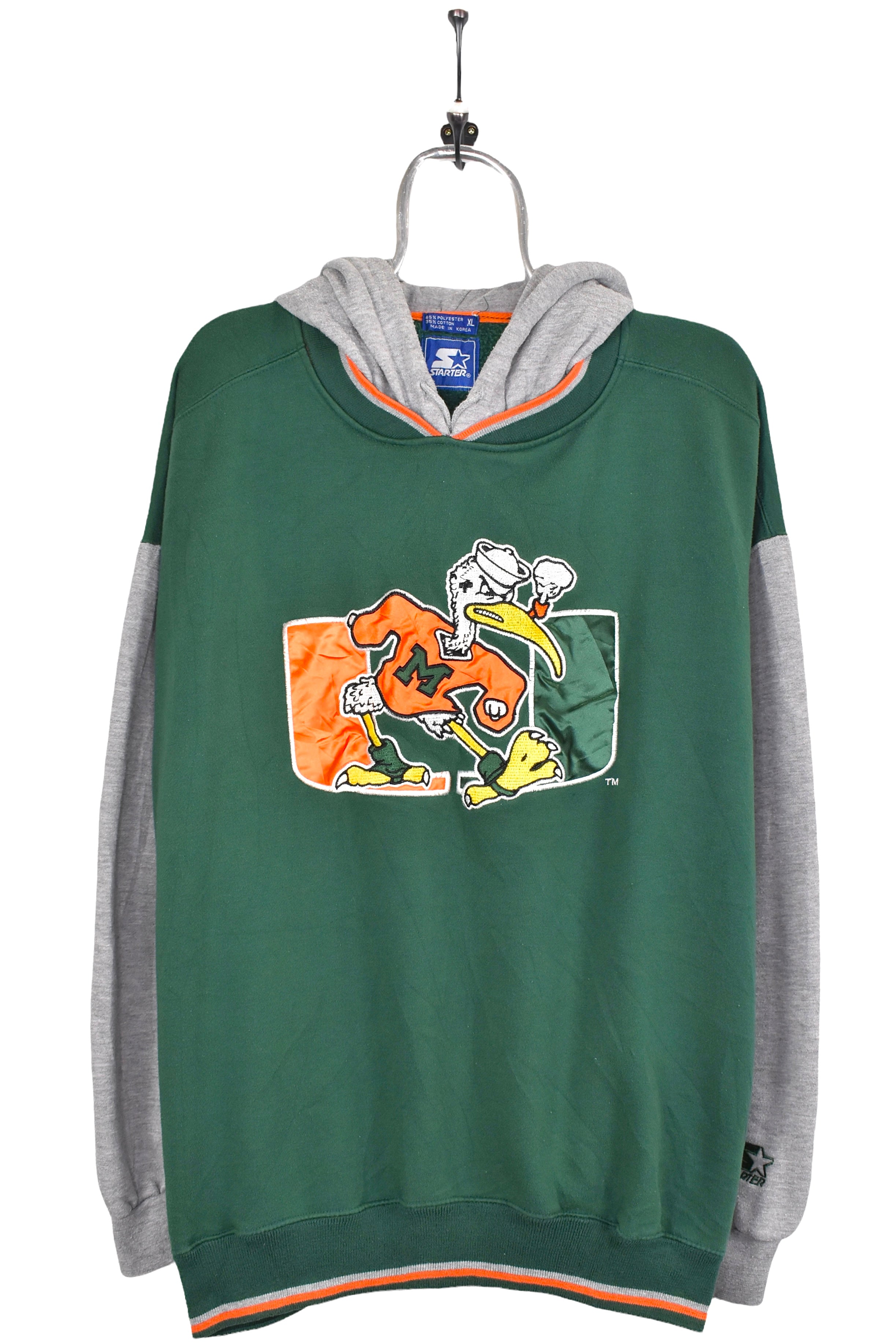 Vintage University of Miami hoodie, green Hurricanes embroidered sweatshirt - AU XL COLLEGE