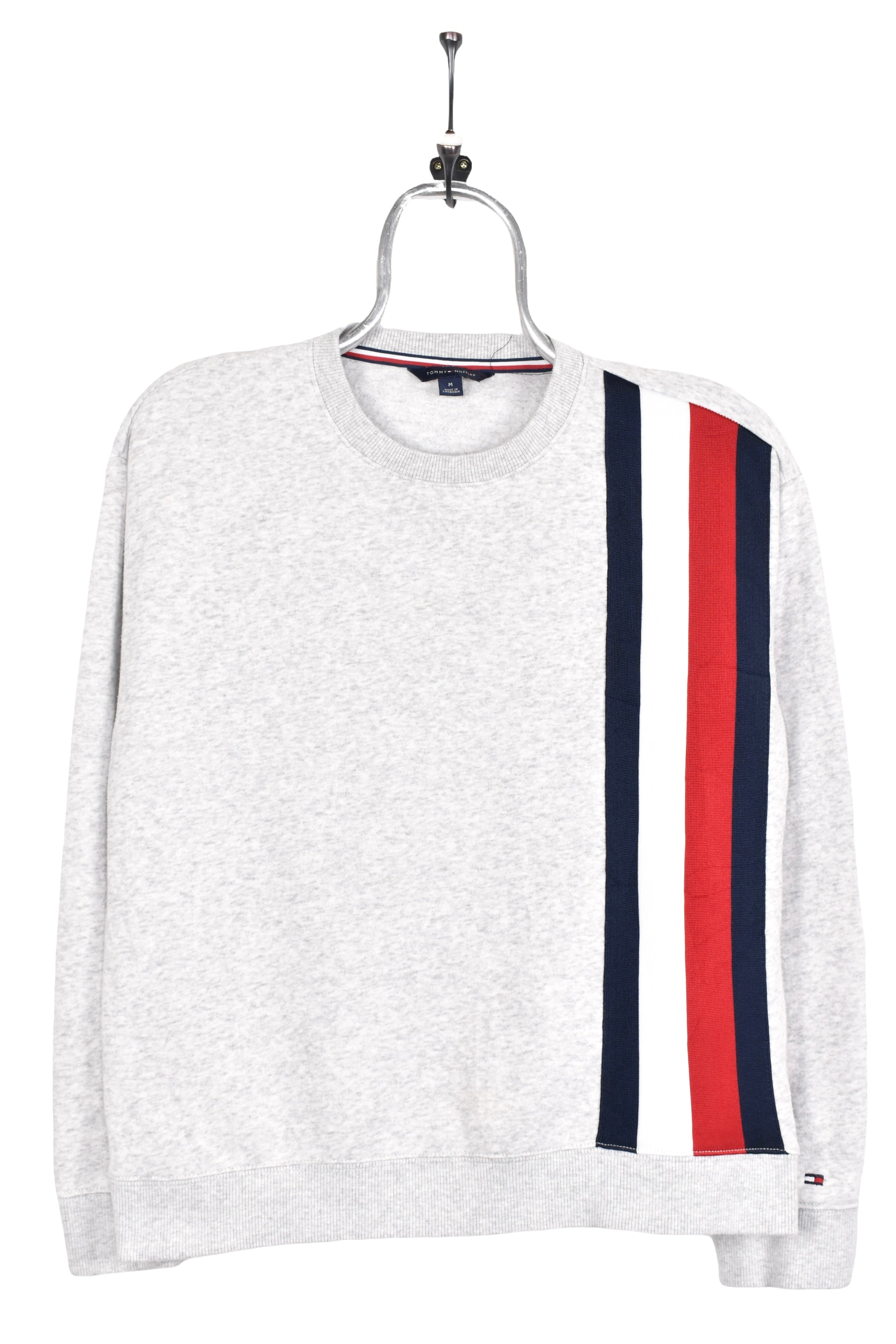 Women's vintage Tommy Hilfiger sweatshirt, grey striped crewneck - AU Medium TOMMY HILFIGER