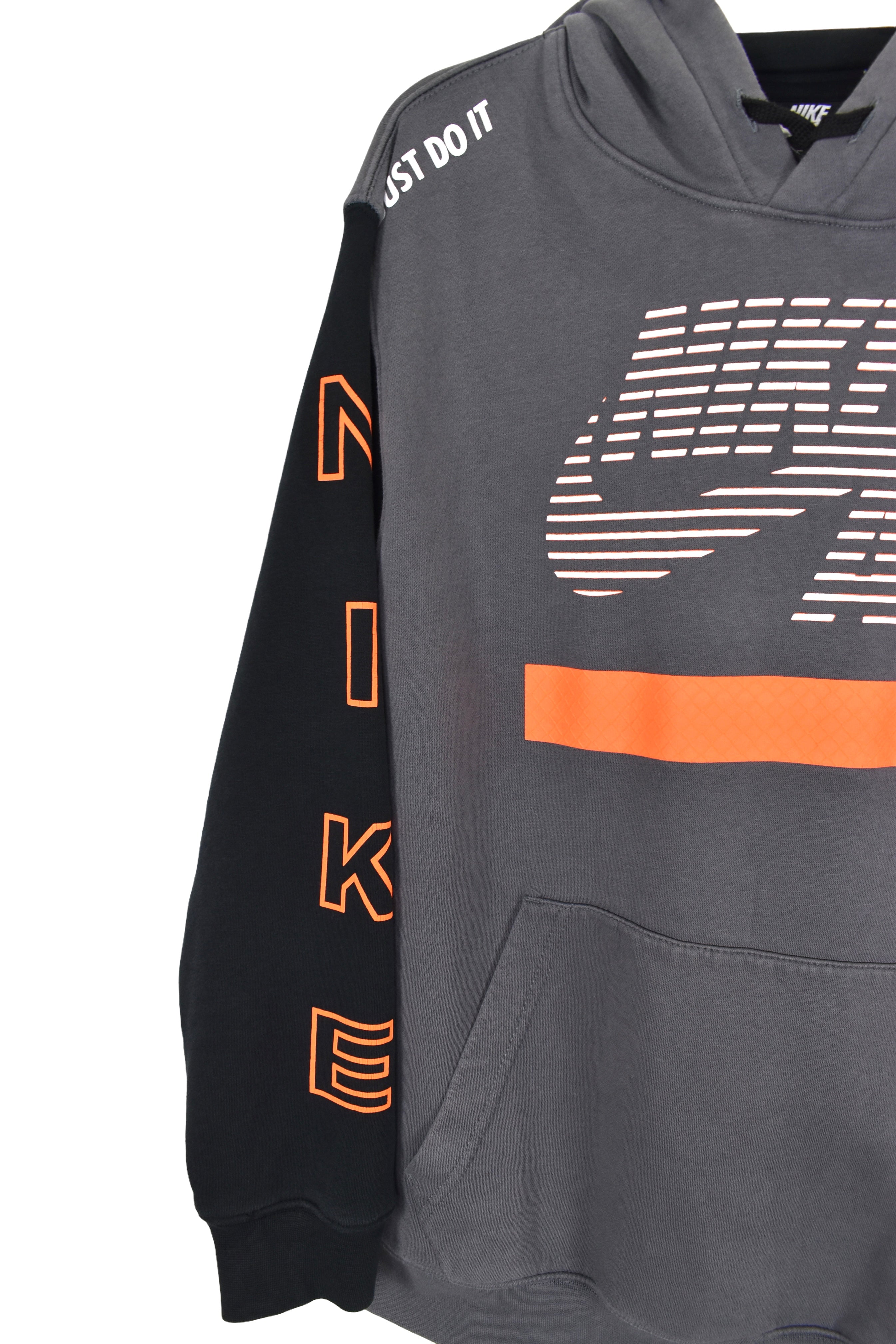 Modern Nike hoodie, grey graphic sweatshirt - Large