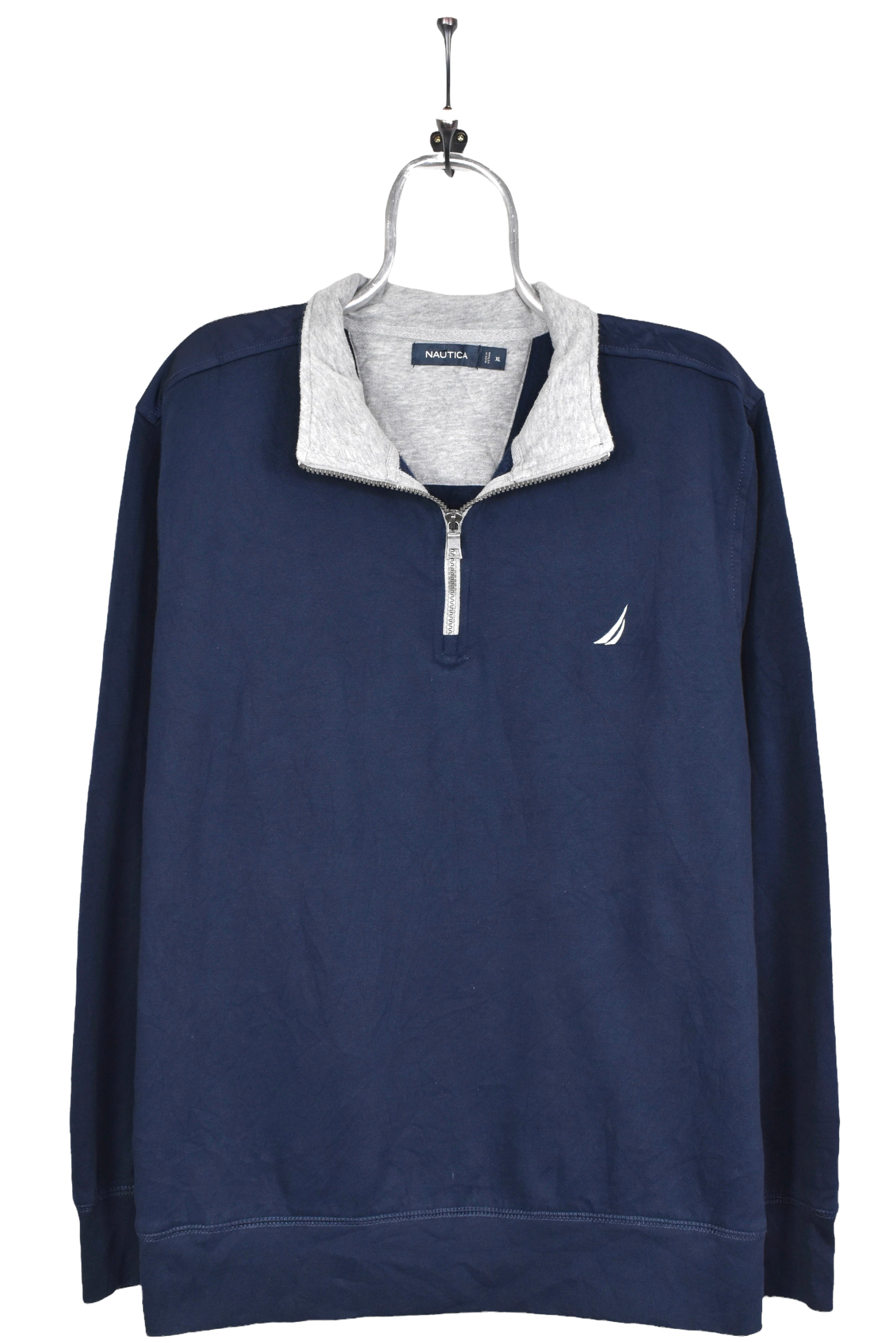 Vintage Nautica sweatshirt, navy blue embroidered 1/4 zip jumper - AU XL NAUTICA