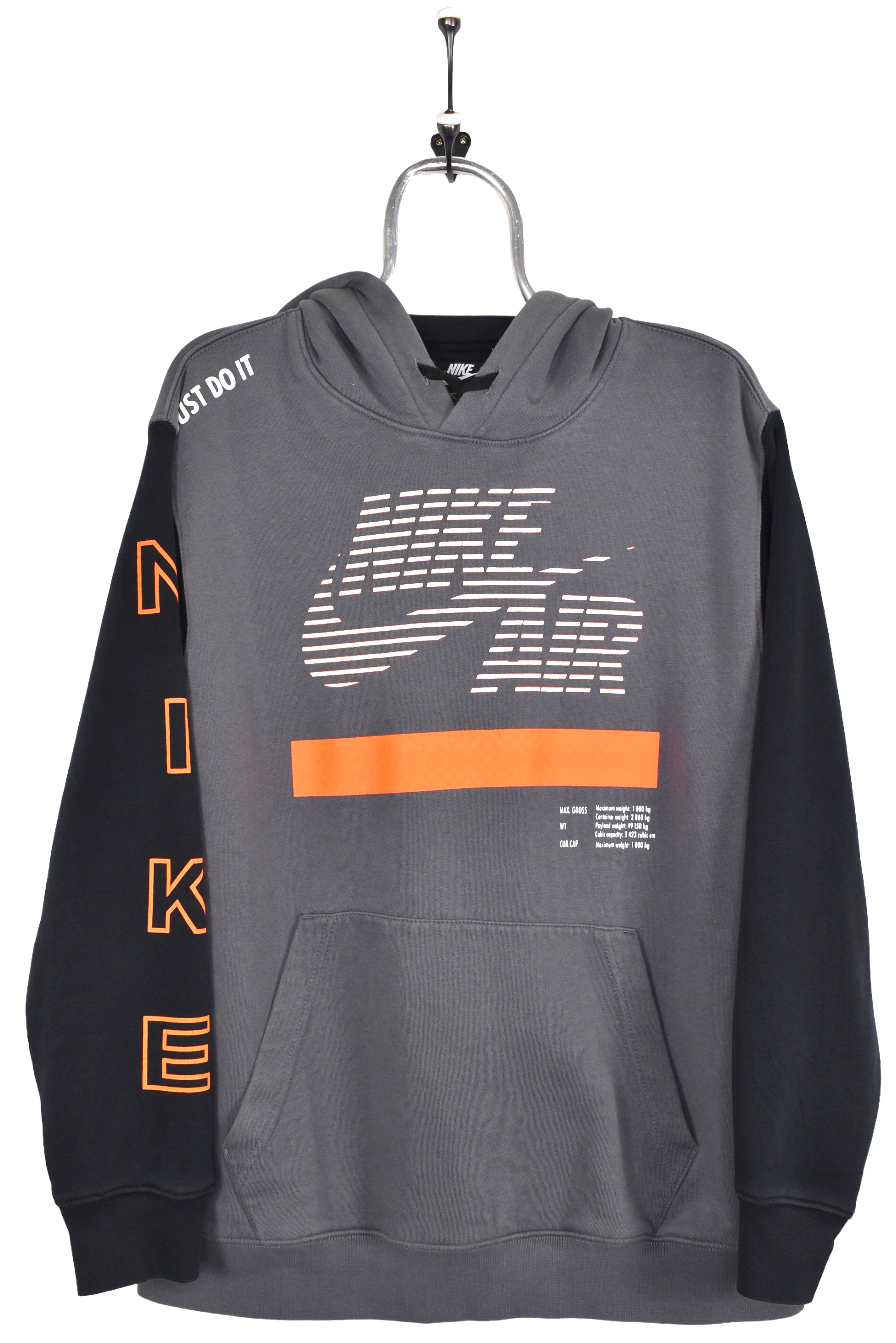 Modern Nike hoodie, grey graphic sweatshirt - Large