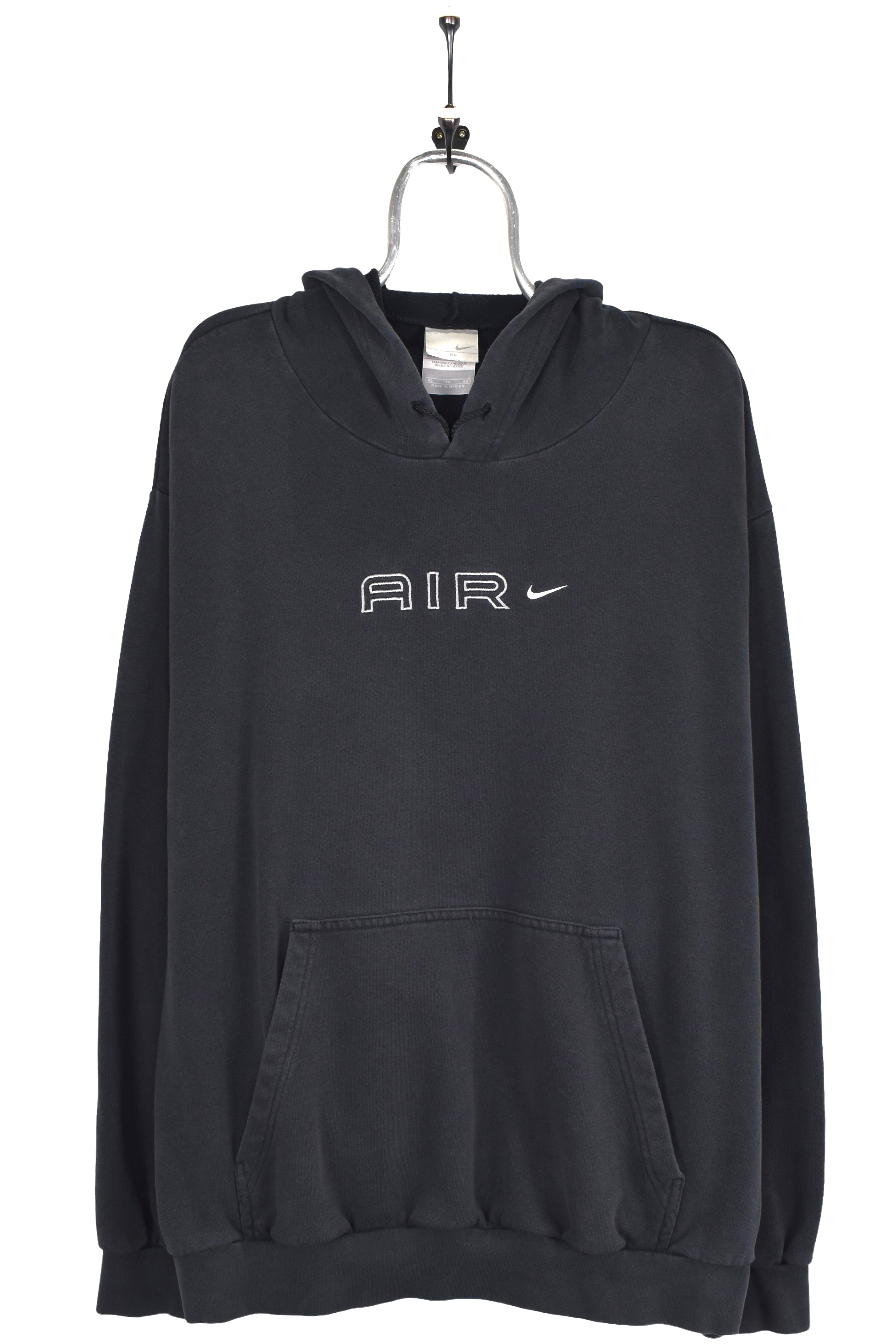 Vintage Nike Air hoodie, black embroidered sweatshirt - XXL